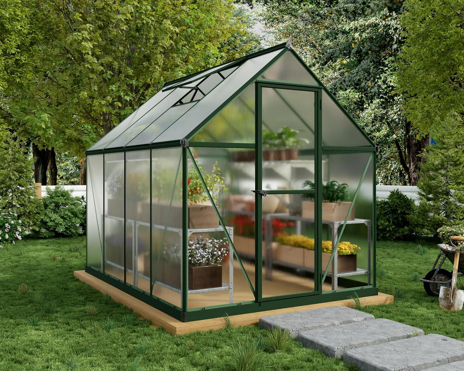 Canopia Palram - Canopia Mythos 6' W X 8' D Greenhouse Walk-In Hobby Twin Wall Polycarbonate Aluminum Frame Greenhouse Kit With Roof Vent - Green