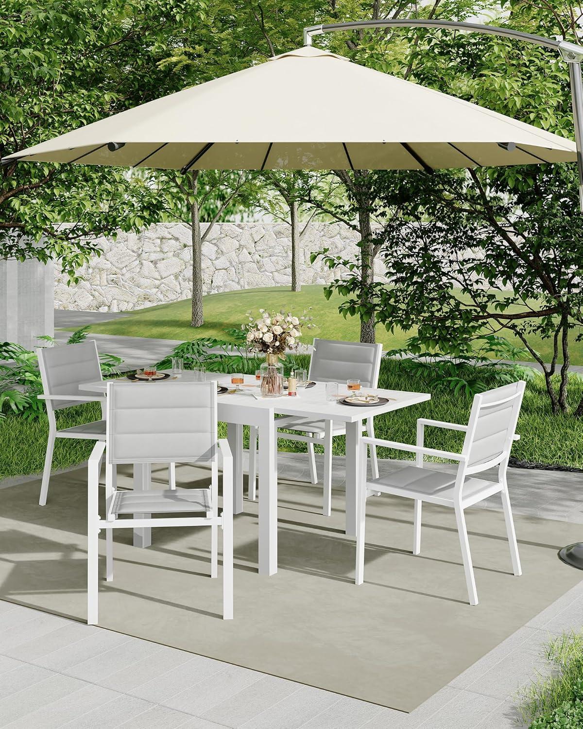 Patio Stackable Chairs Set of 2, Outdoor Aluminum Stacking Dining Chairs with Textilene Fabric for Outdoor, Patio, Deck, Backyard, White