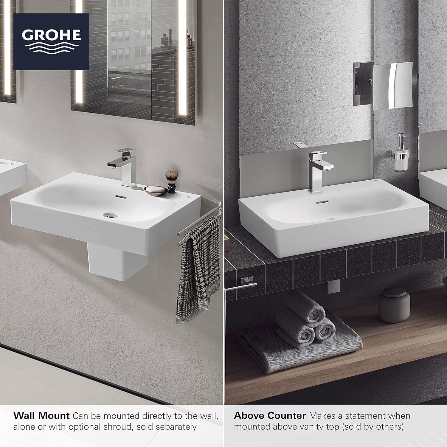 Eurocube® Alpine White Rectangular Wall Mount Bathroom Sink with Overflow