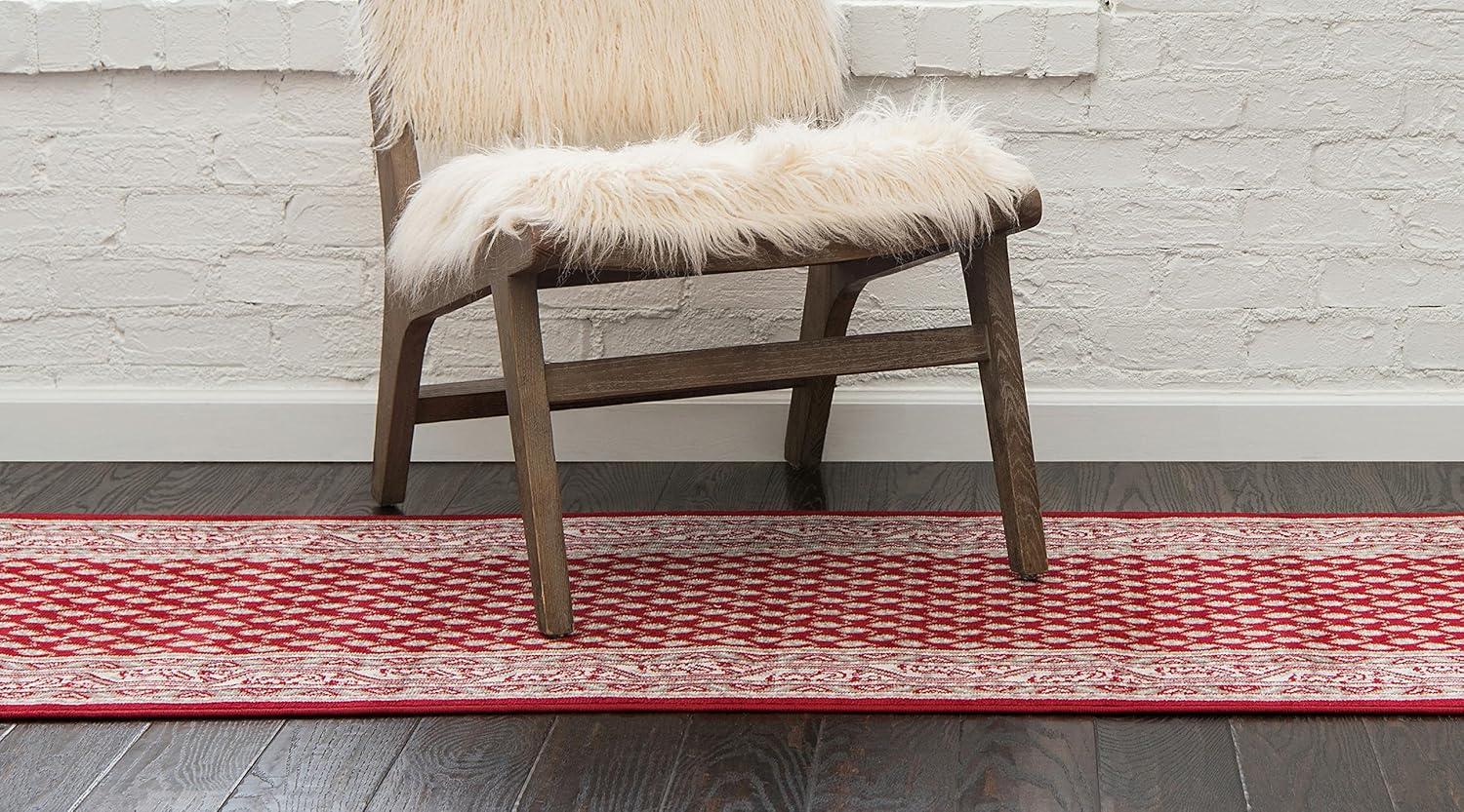 Vibrant Red Indoor Runner Rug with Easy-Care Synthetic Weave