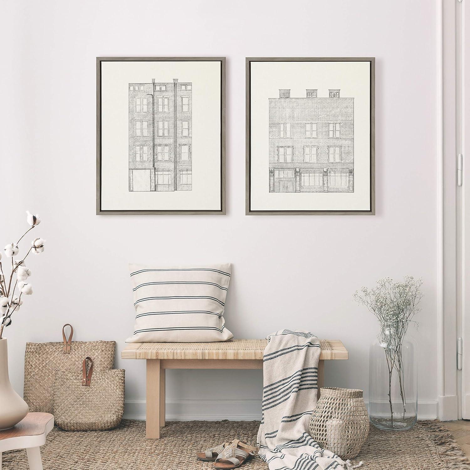 (Set of 2) 18" x 24" Sylvie Brick Building Fade 1 and 4 Canvas by Vio: Urban Wall Decor - Kate & Laurel