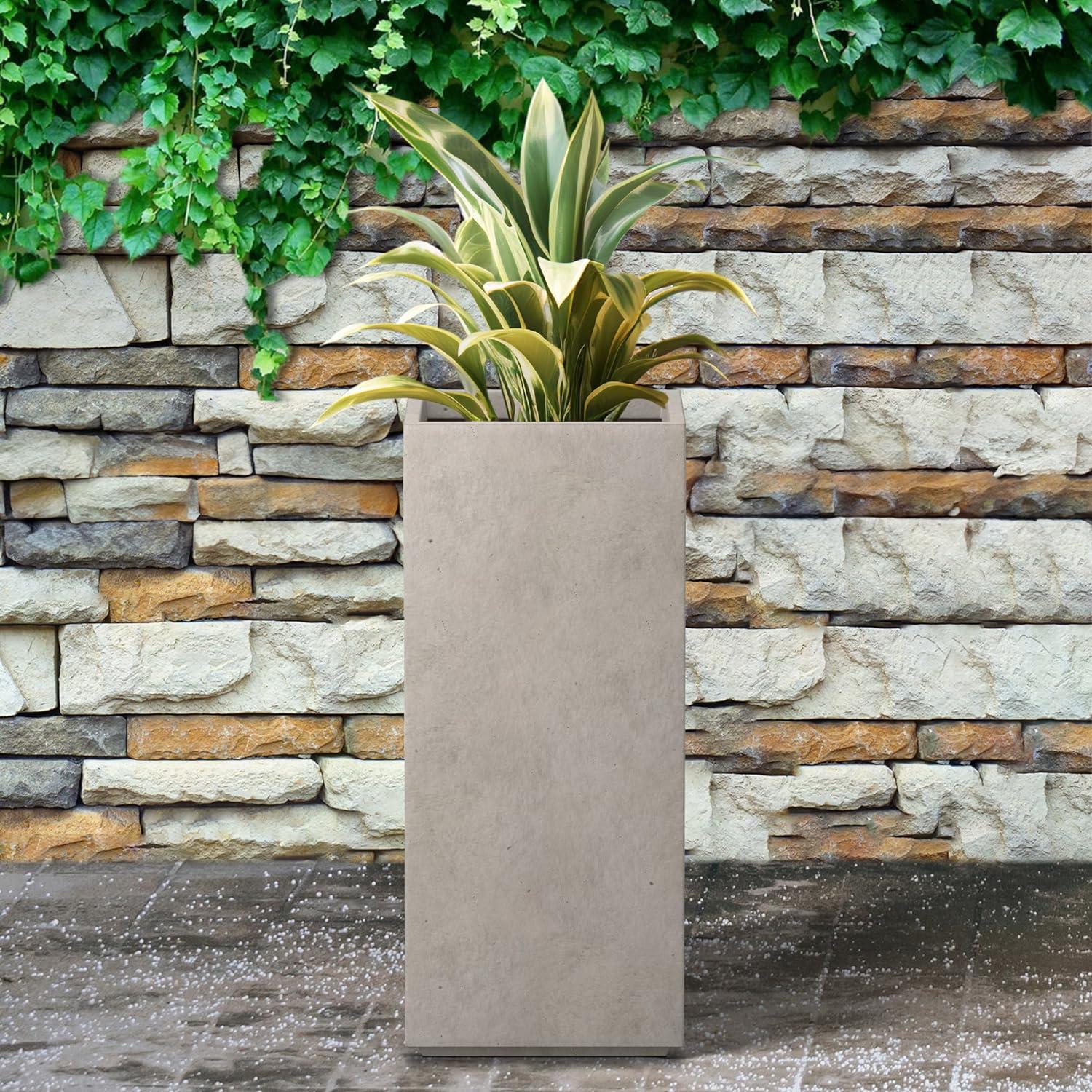 Rosemead Home & Garden, Inc. 14" Wide Kante Lightweight Durable Modern Tall Square Outdoor Decorative Planter Weathered Concrete Gray