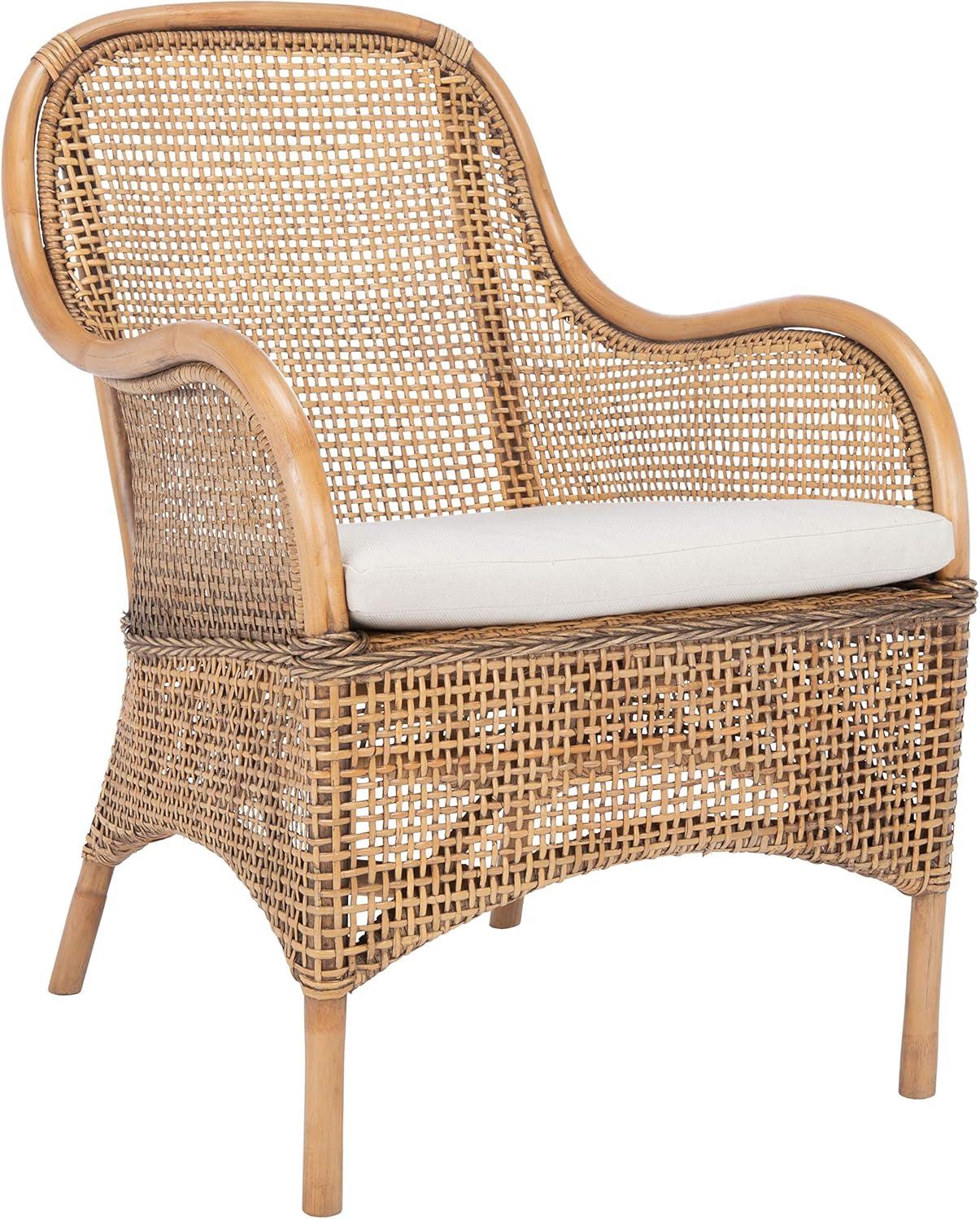 Charlie Rattan Accent Chair W/ Cushion - ACH6514 - White/Honey Brown Wash - Safavieh