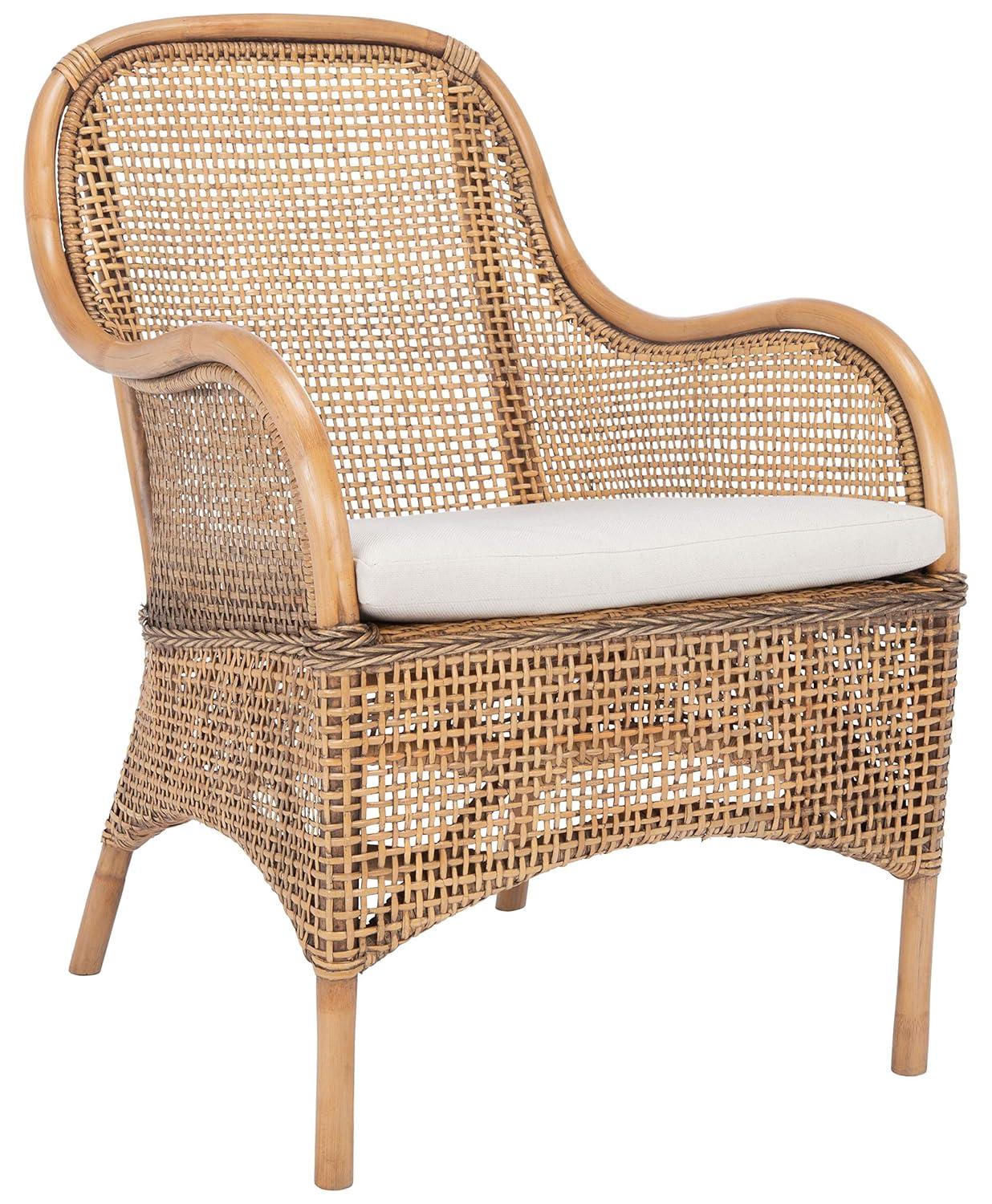 Charlie Rattan Accent Chair W/ Cushion - ACH6514 - White/Honey Brown Wash - Safavieh