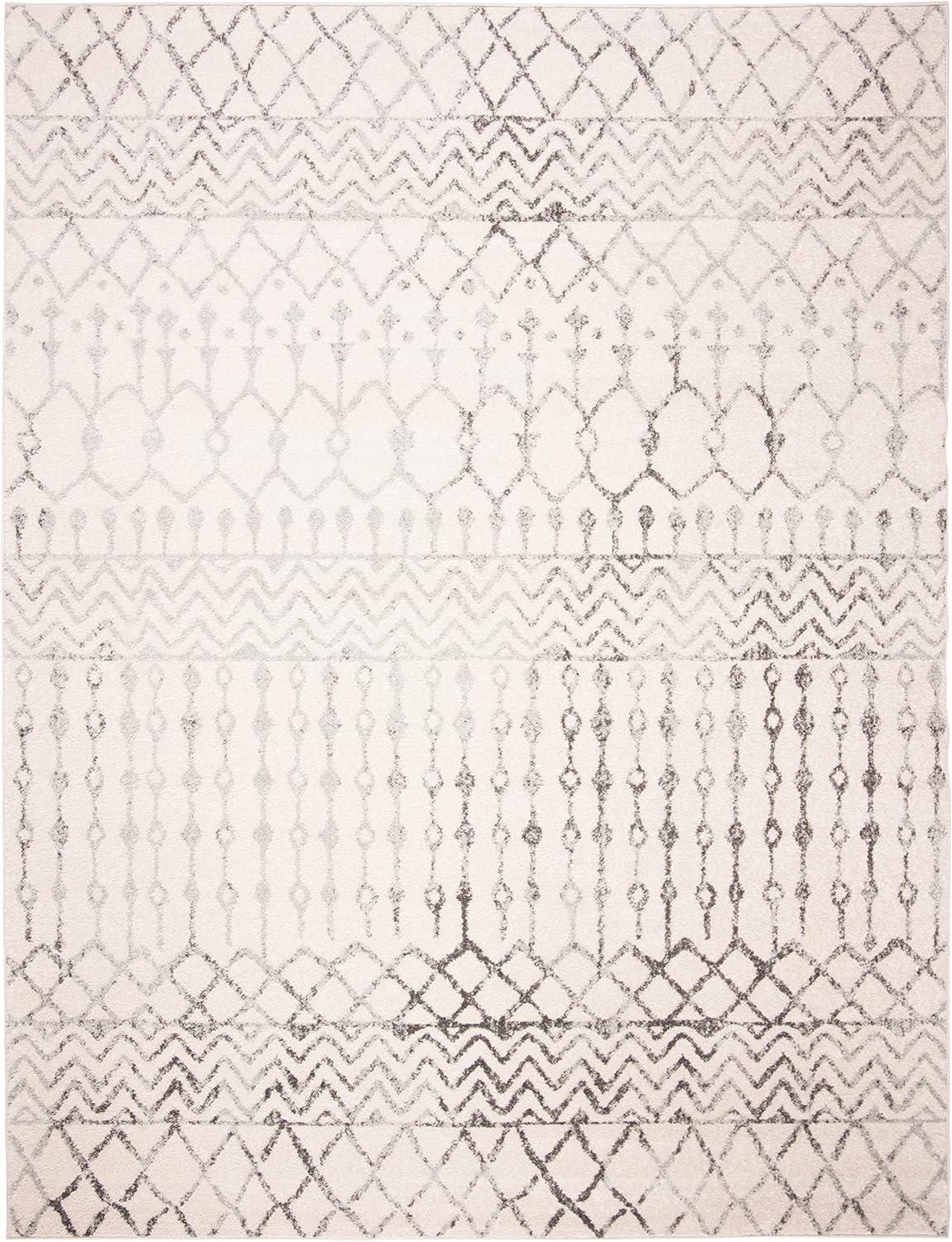 Ivory and Grey Moroccan Geometric 9' x 12' Area Rug