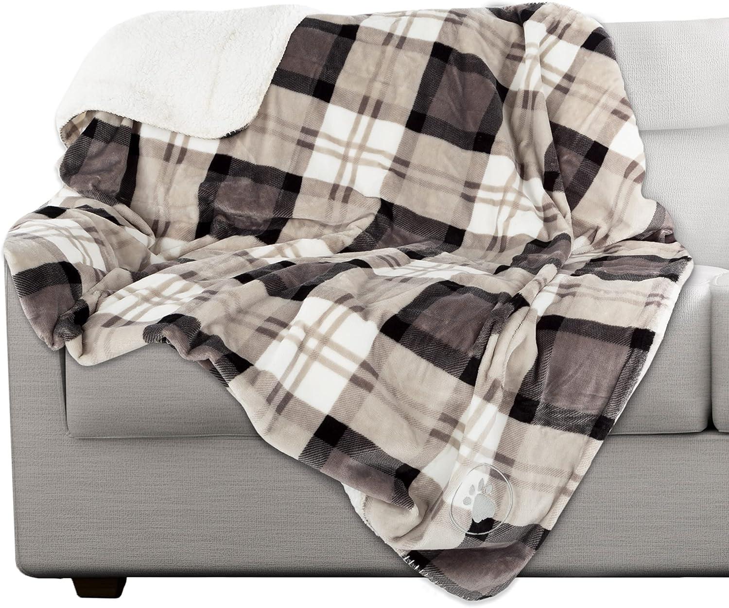 PETMAKER Pet Blanket - Reversible Waterproof Plaid Throw Protects Couch, Car, and Bed from Spills, Stains, or Fur - Dog and Cat Blankets (Gray) C49