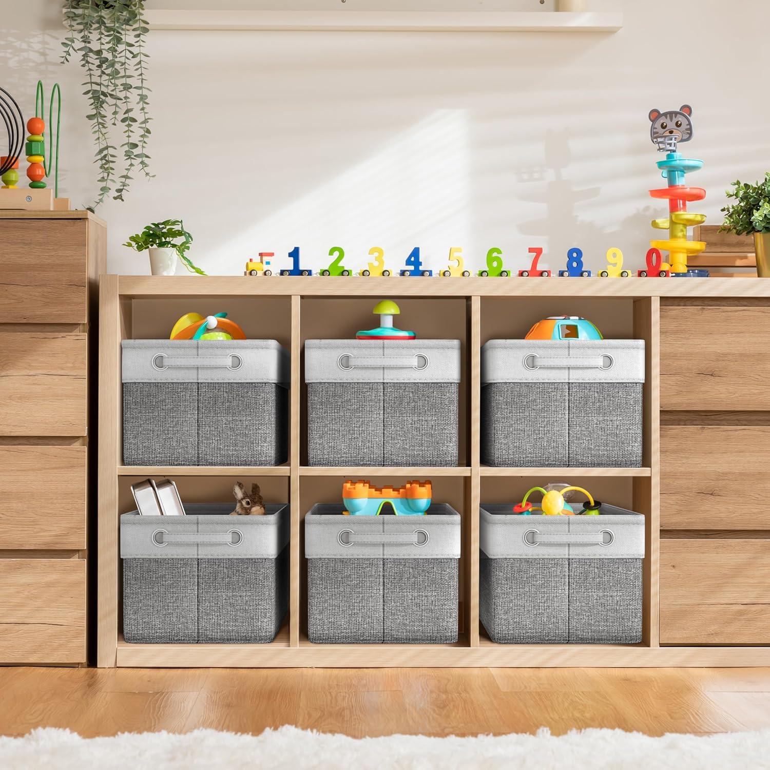 Sorbus Sorbus Fabric Storage Bins for Shelves Set of 6 - 15 Inch Sturdy Collapsible Storage Bins with 2 Handles, Foldable Baskets for Organizing Home, Closets, Shelf, Toys, Clothes, Large Decorative Storage Baskets