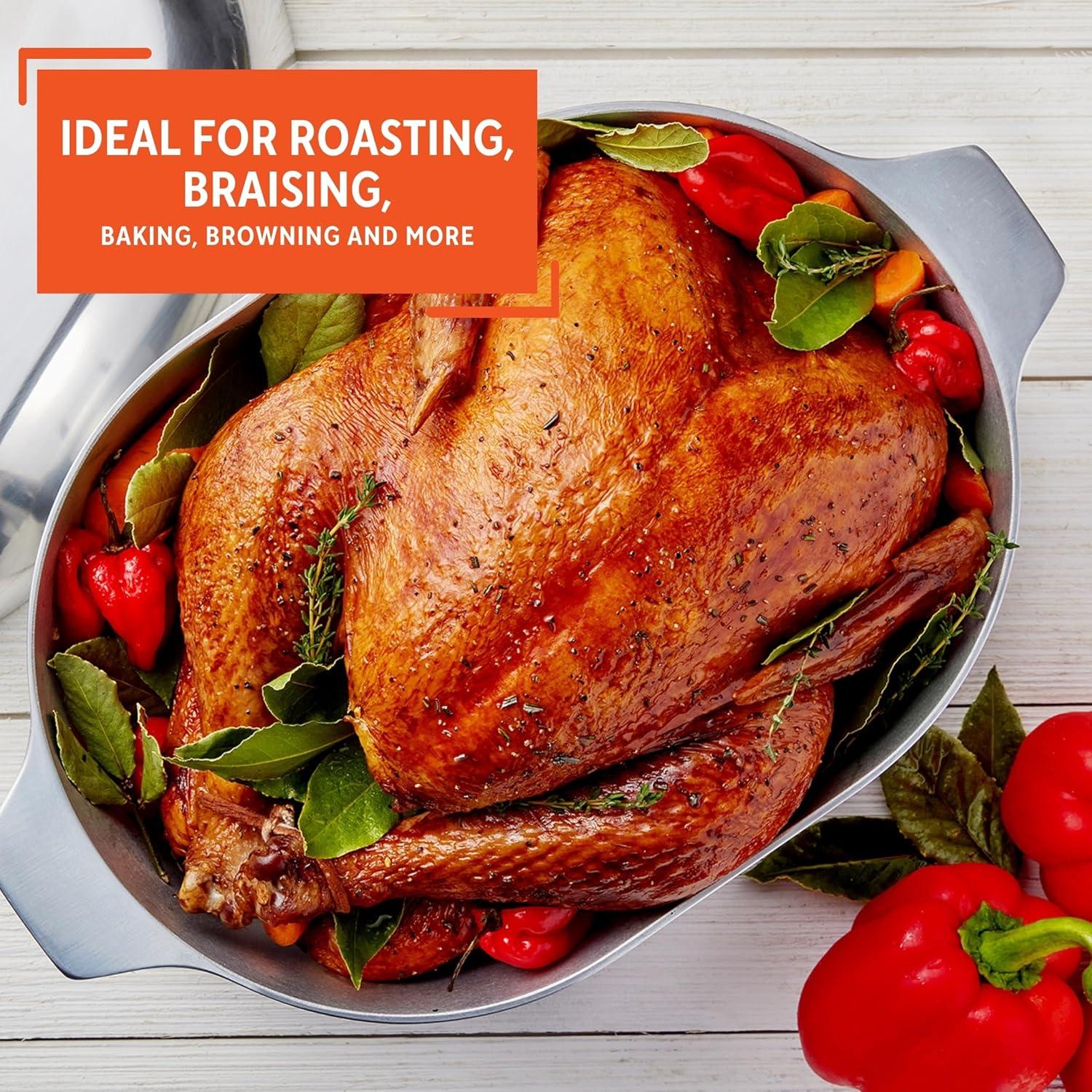 IMUSA 15in H. Cajun Cast Aluminum Oval Roaster with Lid & Tray