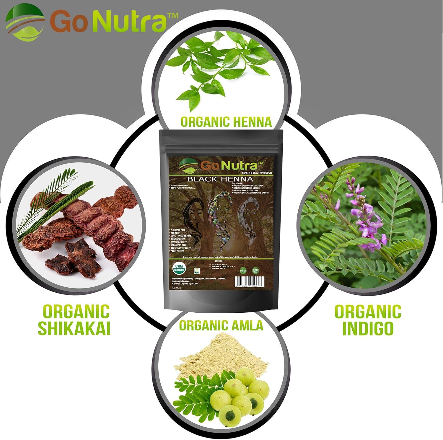 Go Nutra Black Henna Powder Organic 8 oz Natural Black Hair Dye - Black Henna Hair Dye & Beard Dye (226 grams)