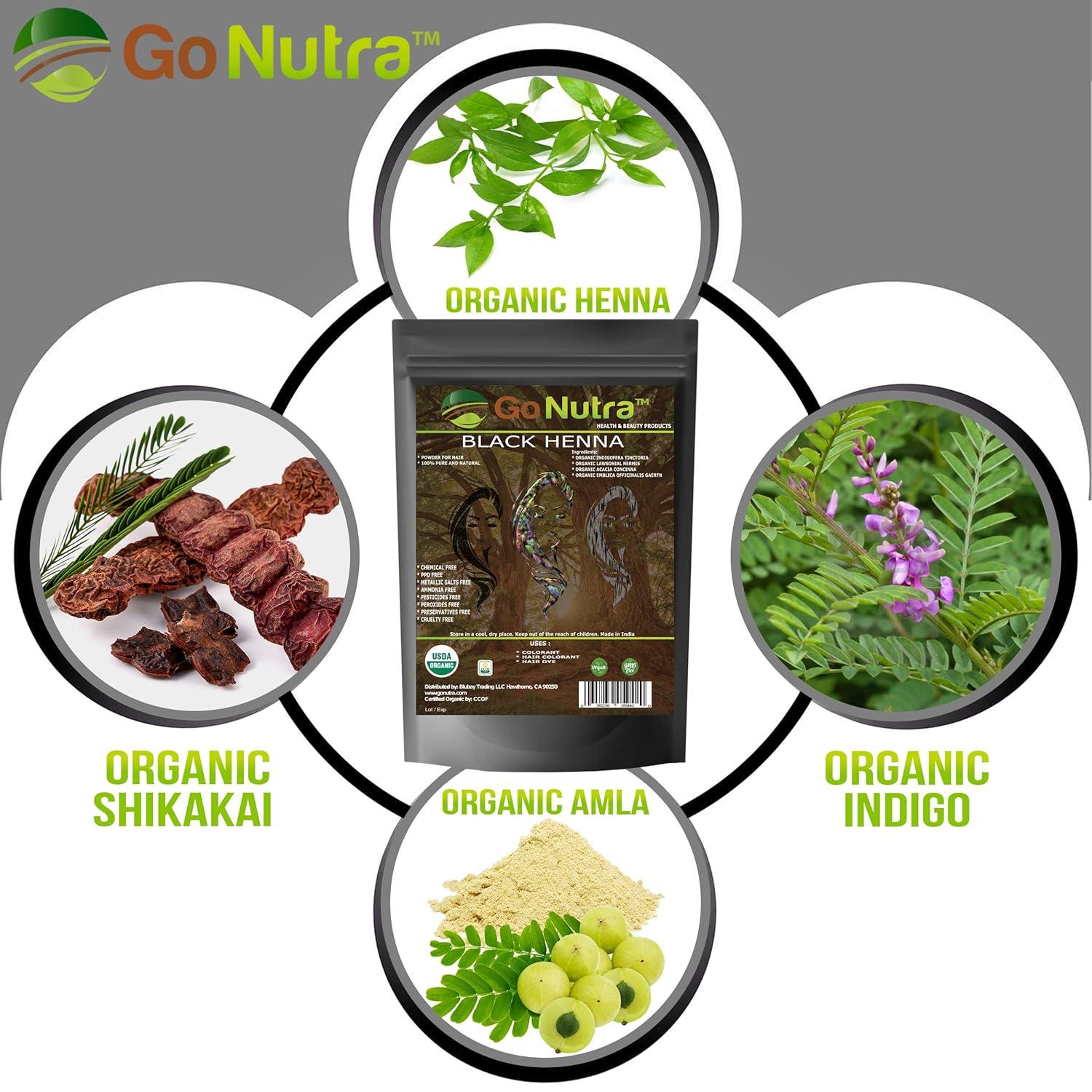 Go Nutra Black Henna Powder Organic 8 oz Natural Black Hair Dye - Black Henna Hair Dye & Beard Dye (226 grams)