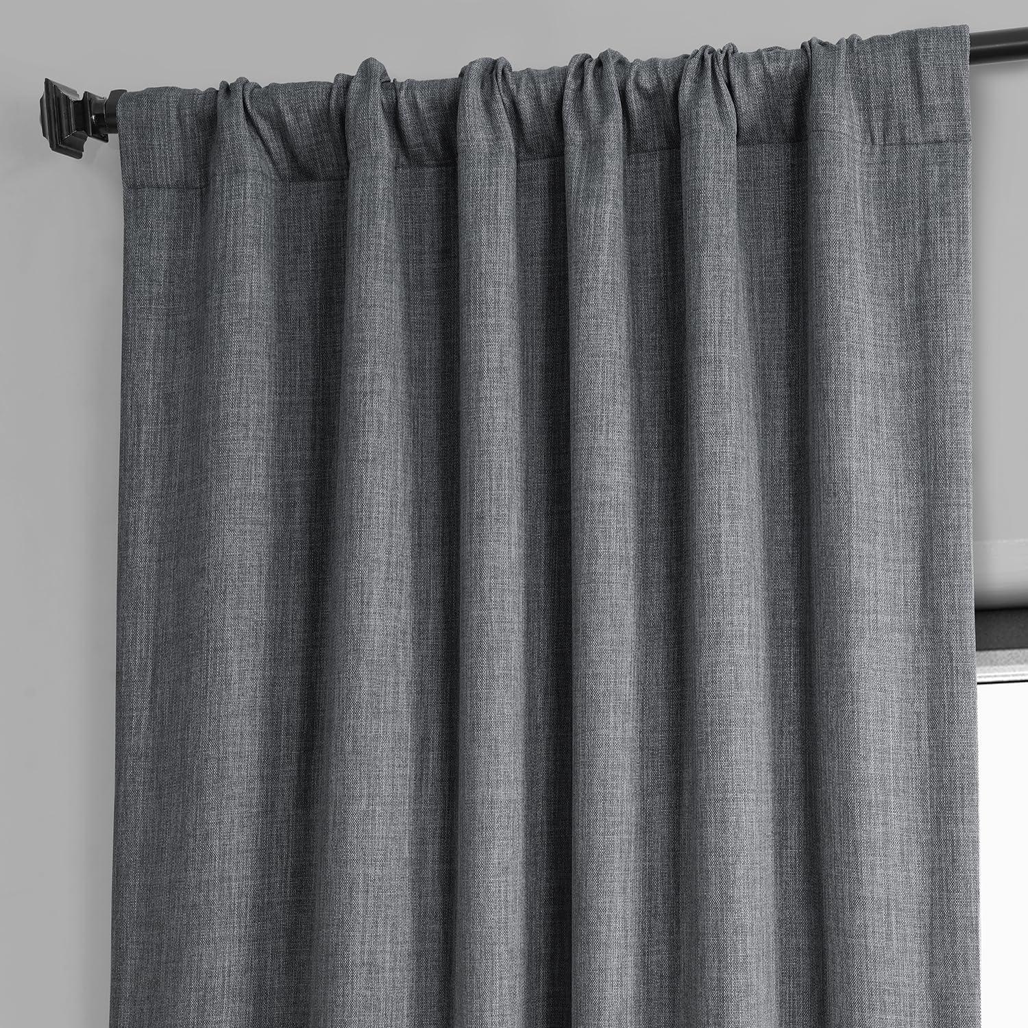 Heather Gray 84" Faux Linen Blackout Curtain Panel