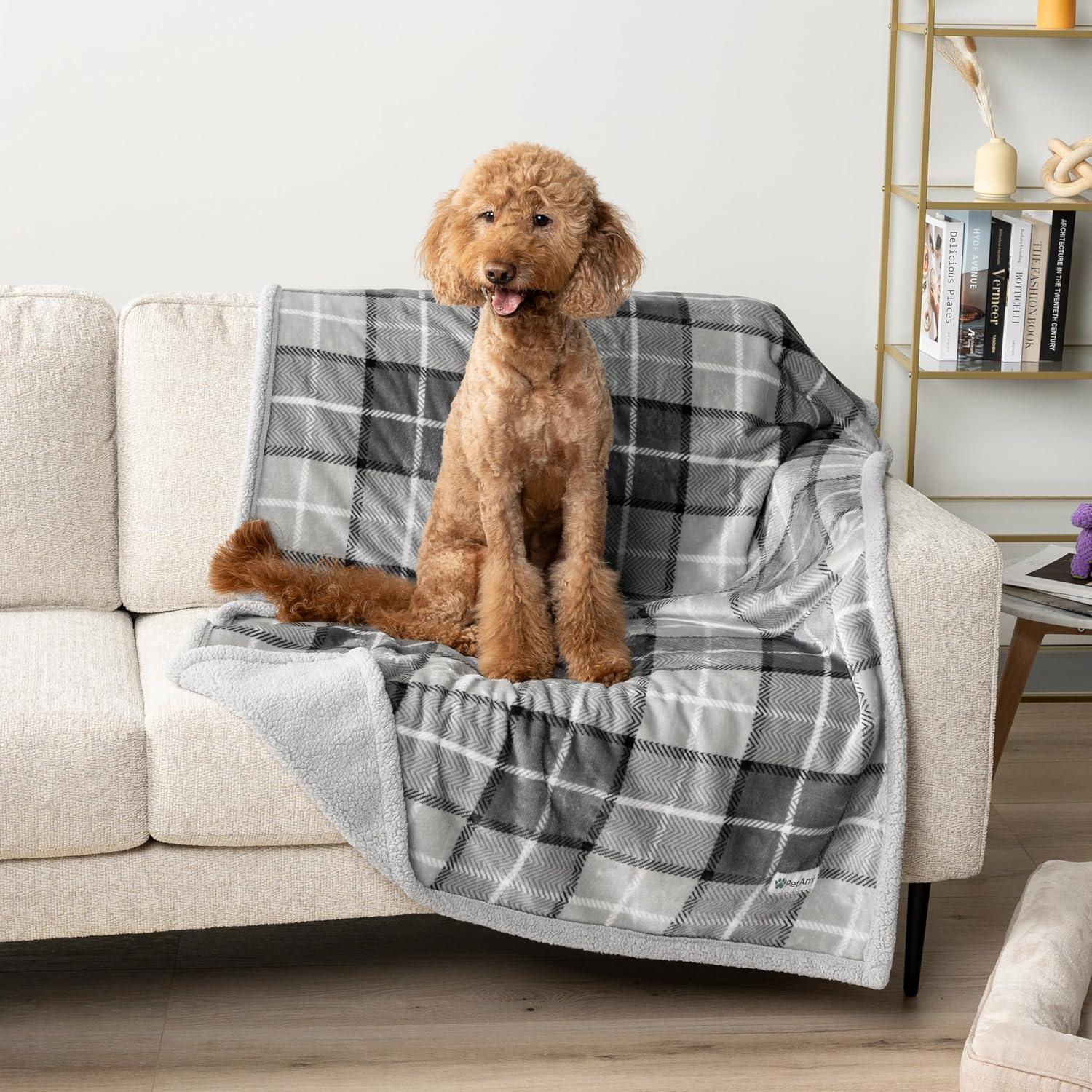 PetAmi Waterproof Dog Blanket for Bed Couch Sofa Cover, Reversible Faux Shearling Fleece Pet Throw