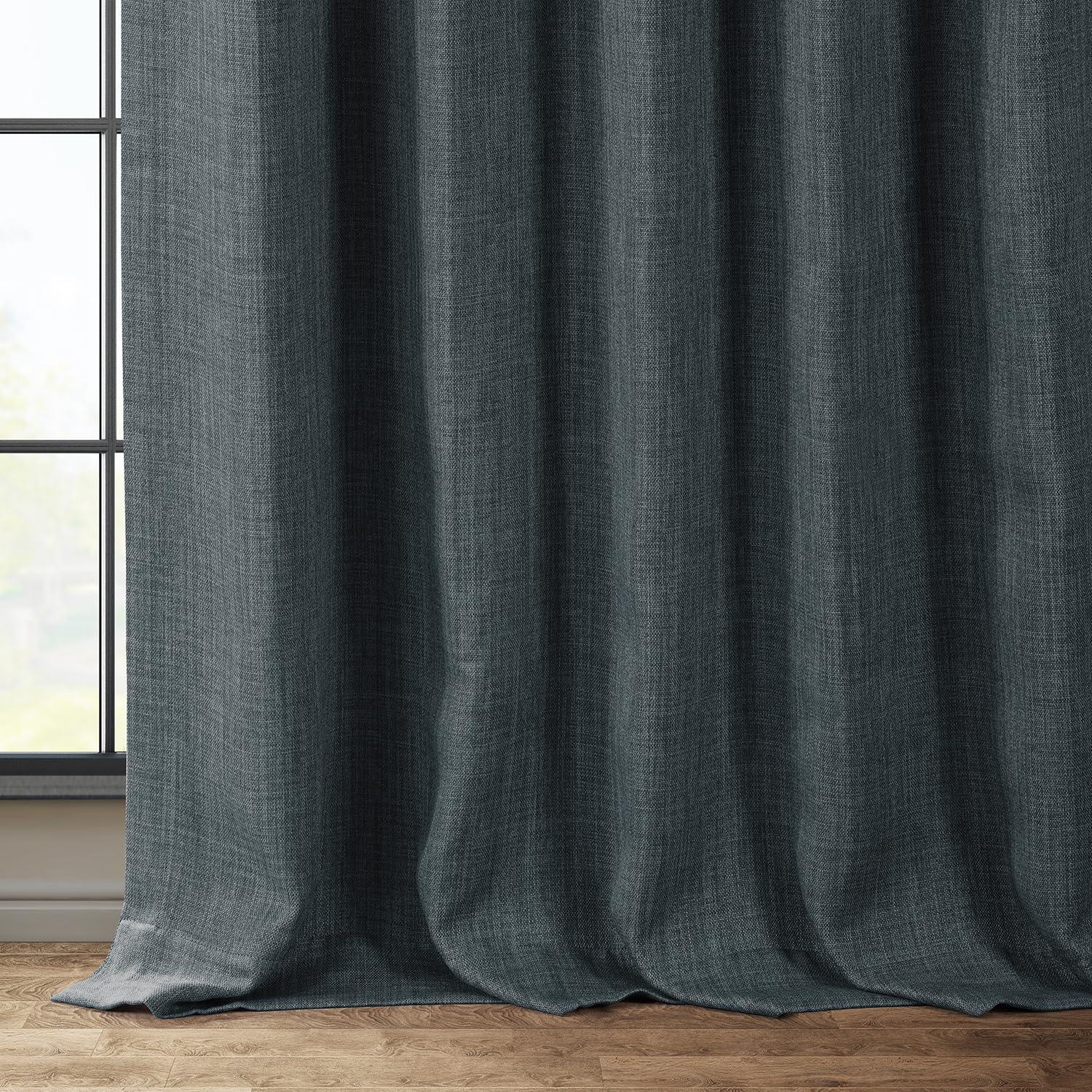 HPD Half Price Drapes Reverie Blue Faux Linen Room Darkening Curtains for Bedroom & Living Room Curtains (1 Panel), Door & Window Curtains 84 inches long, Rod Pocket Curtains & drapes, 50W X 84L