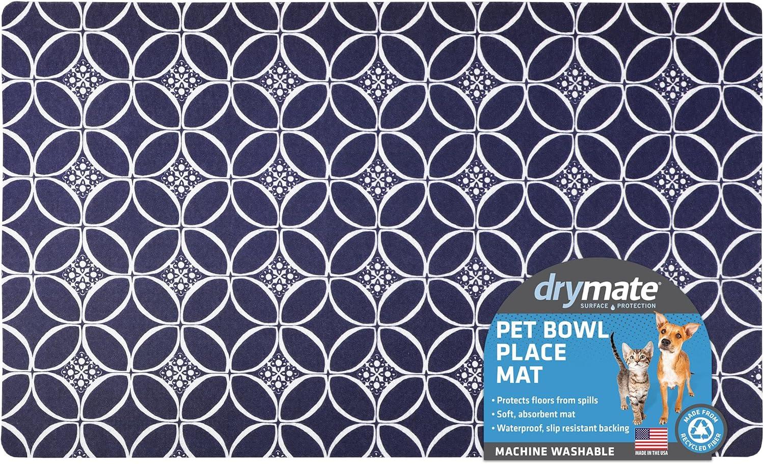 Pet Bowl Placemat, Feeding Mat For Dog & Cat - Thin, Absorbent, Waterproof, Machine Washable