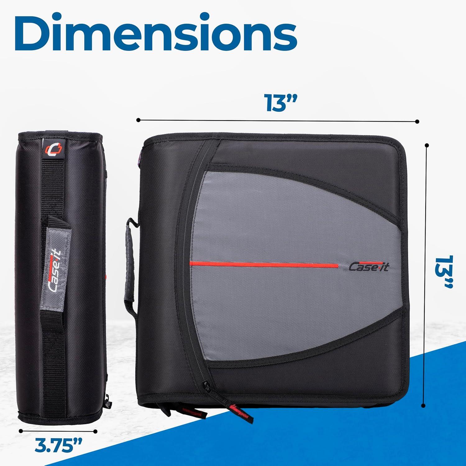 Case-it 3" Nylon Round Ring Zip Binder with Internal/External Pockets Black: Zipper Binder, 575 Sheet Capacity, 8 Pockets