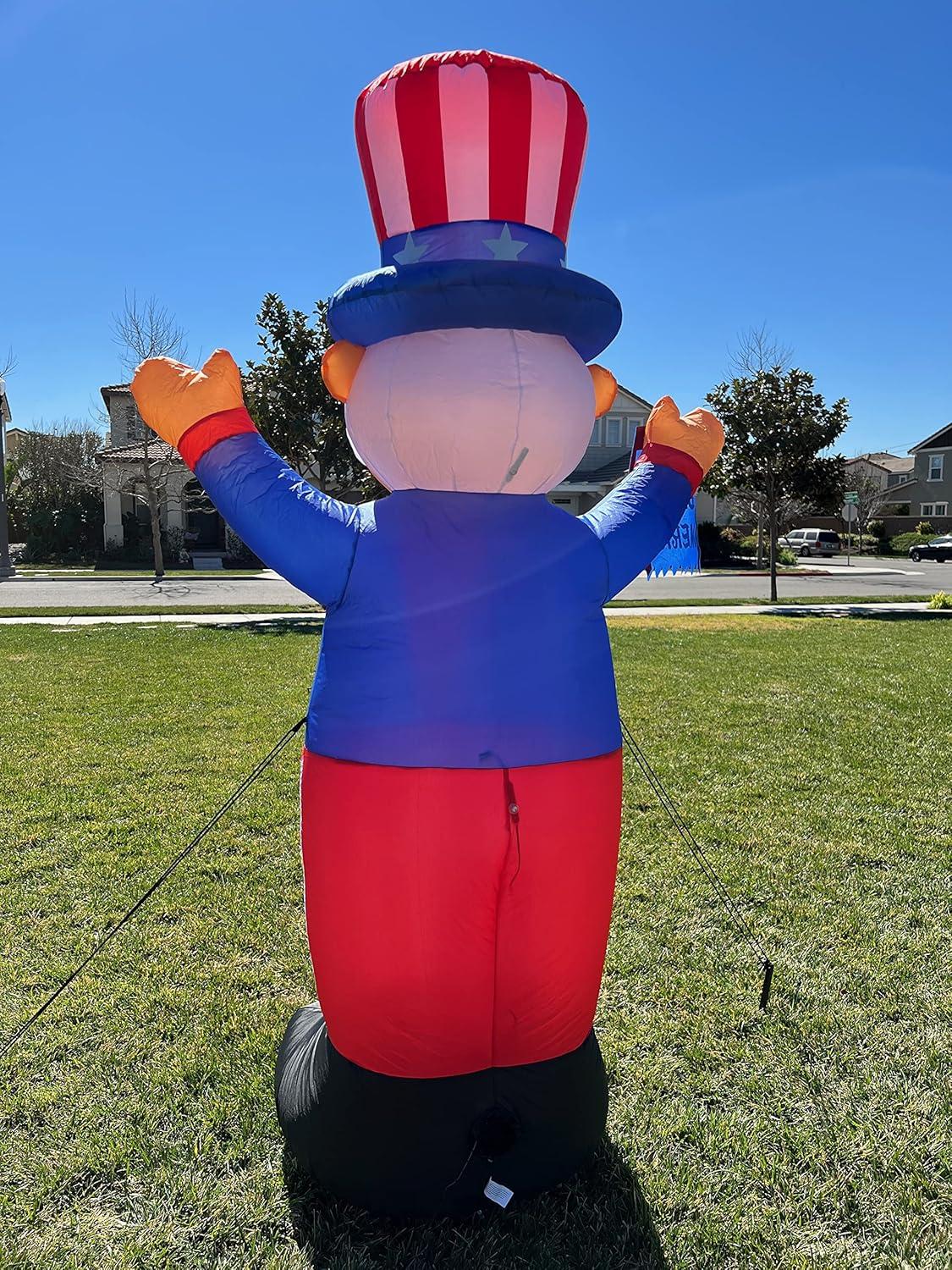 6 Foot Tall Lighted Patriotic Independence Day 4th of July Inflatable Uncle Sam with Flag Indoor / Outdoor Blow Up Holiday Yard Decoration