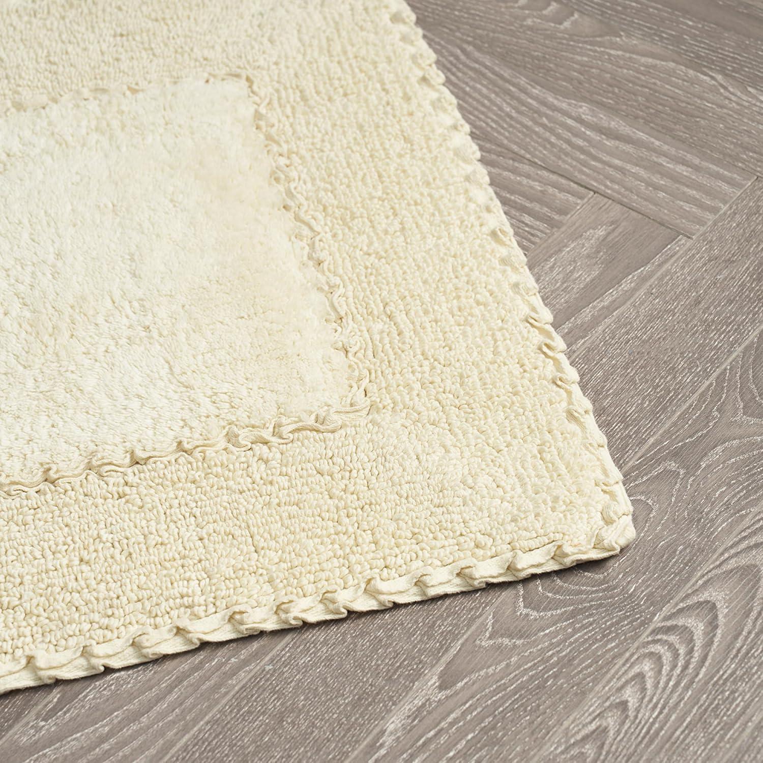Ruffle Cotton Border Yellow 17 in. x 24 in. Bath Rug