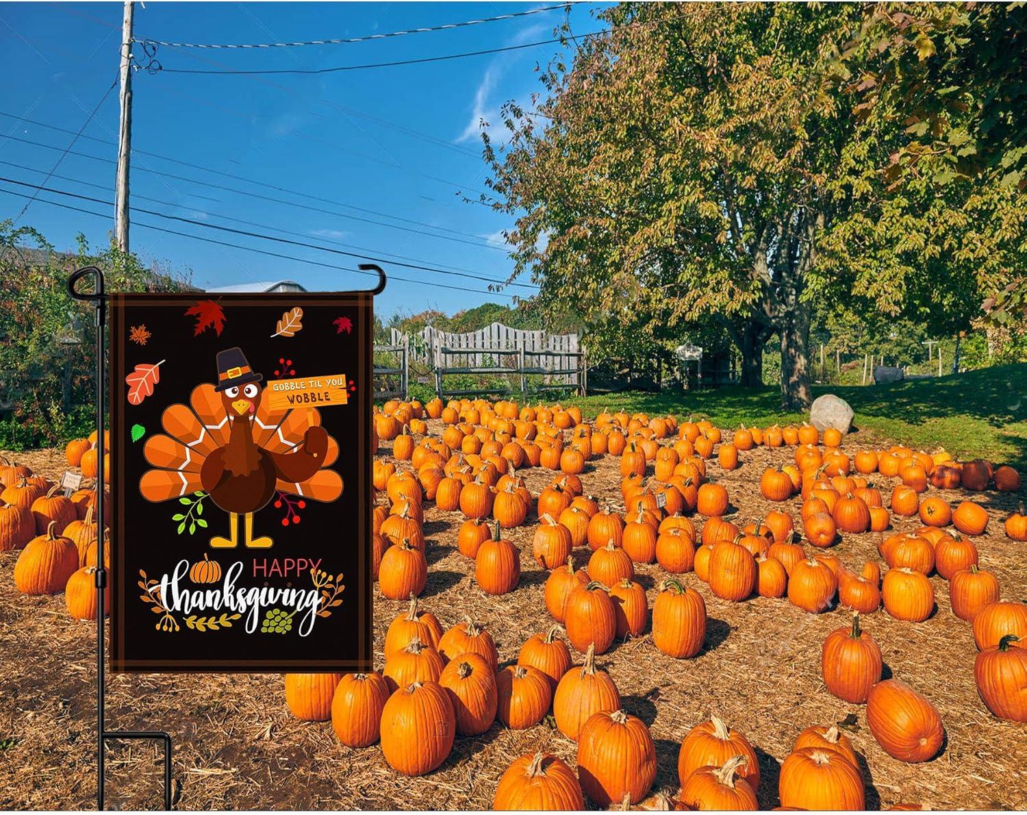 Thanksgiving Garden Flag,Happy Thanksgiving Flags 12 x 18 Inch Thanksgiving House Flag Double-Sided 2 Layer Thanksgiving Turkey House Flag For Thanksgiving Decoration