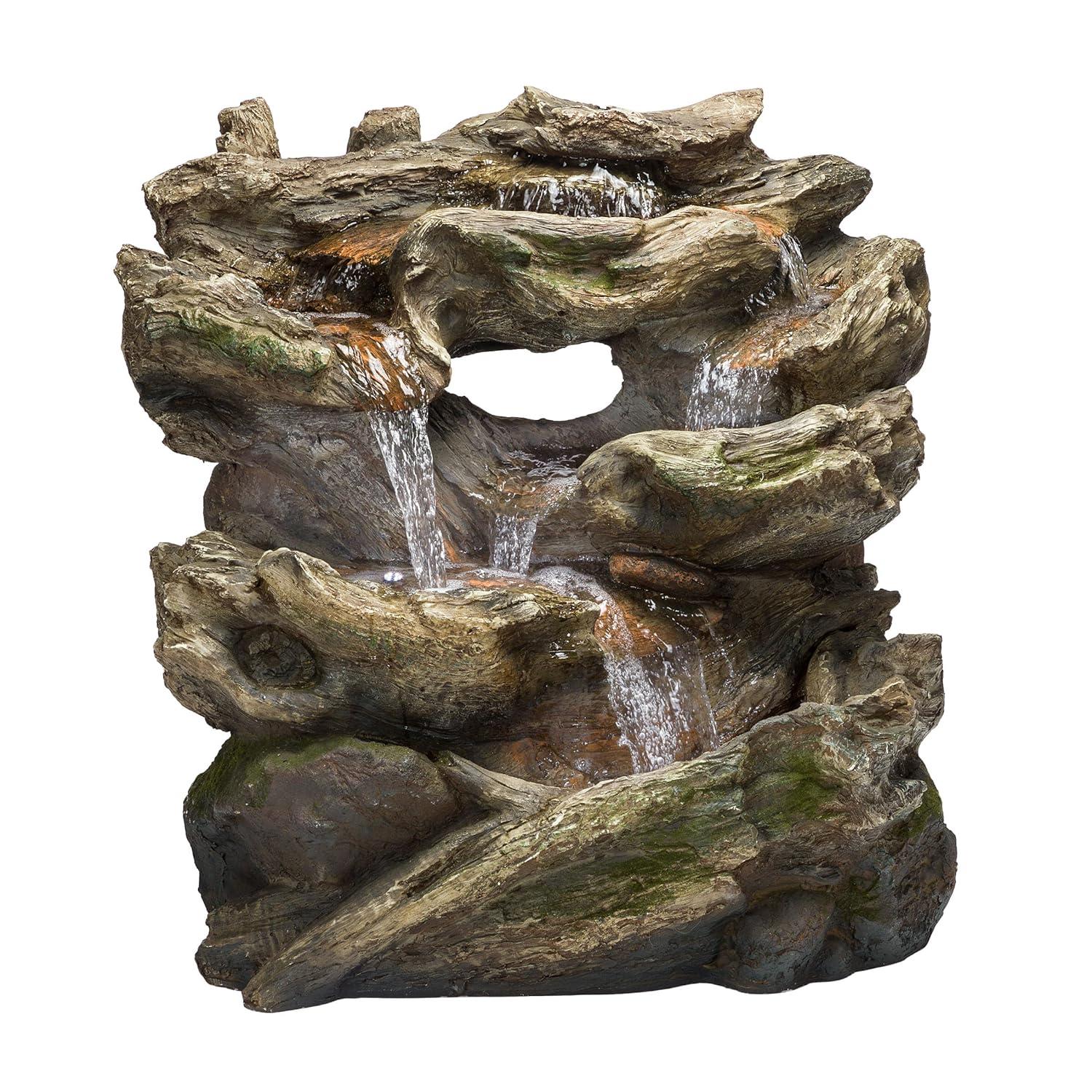 Alpine Corporation 40" x 23" x 30" Outdoor Polystone Light-Up Rainforest Plug-In Fountain, Brown