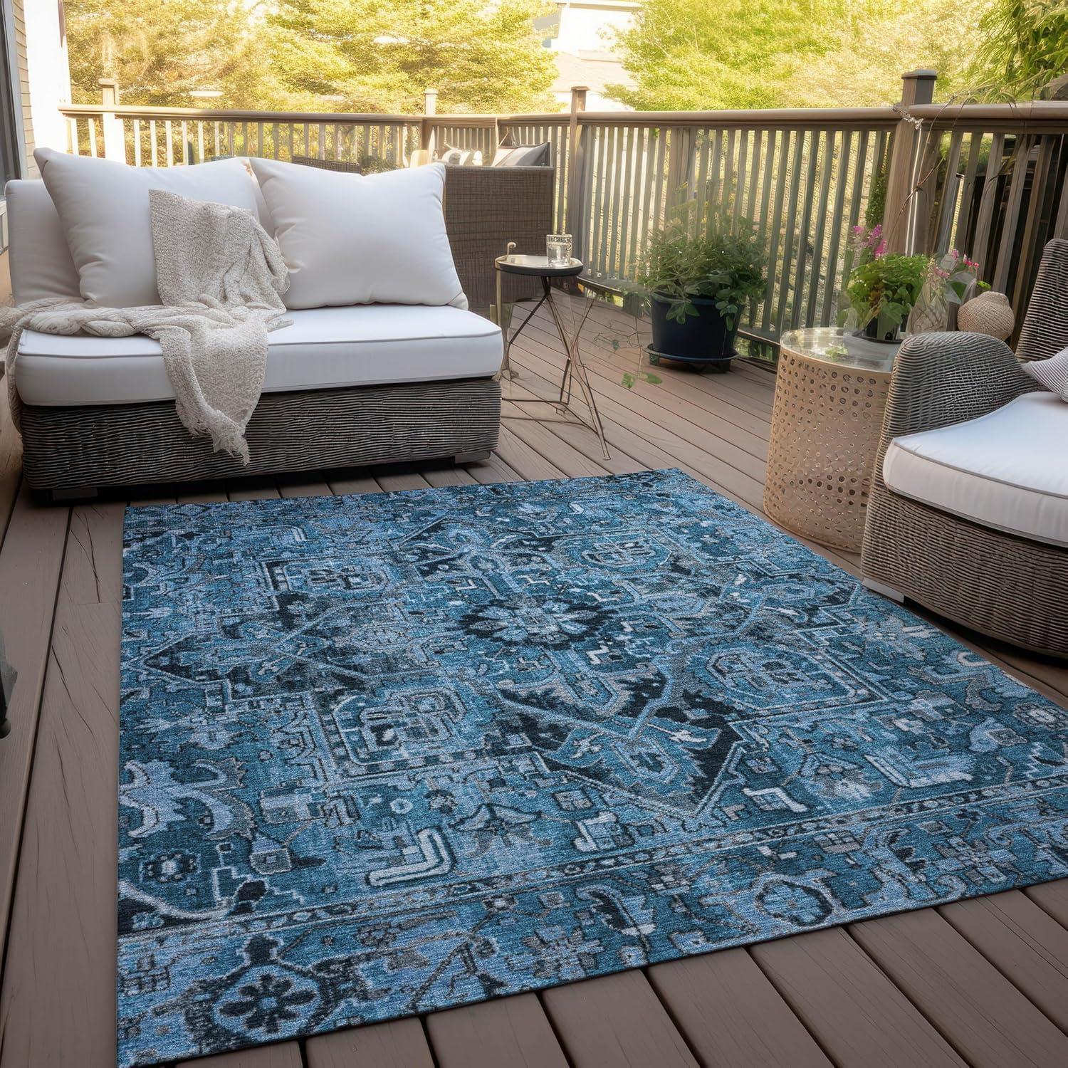 Blue 8' x 10' Synthetic Oriental Washable Area Rug