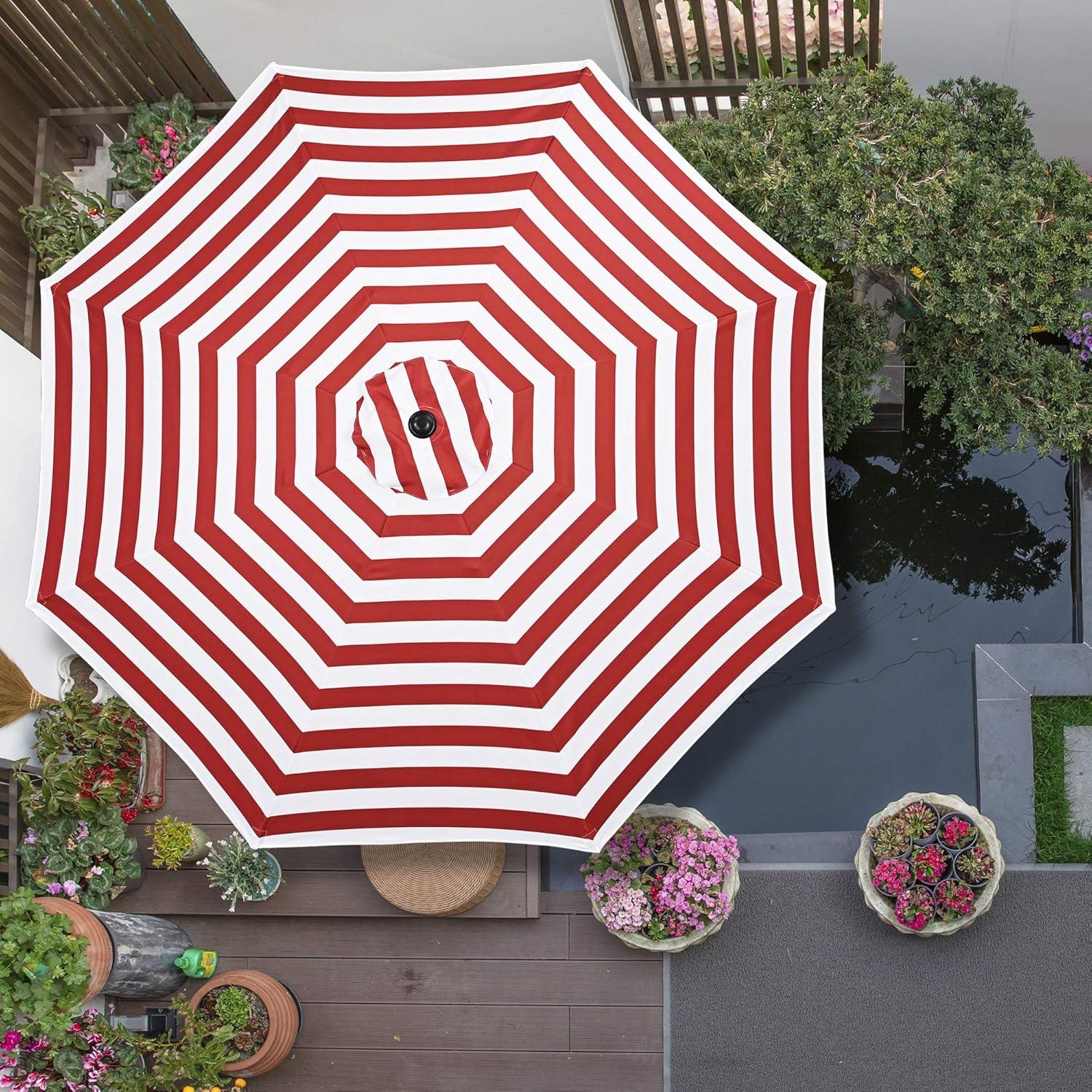 Red and White Striped 10' Polyester Patio Umbrella Canopy