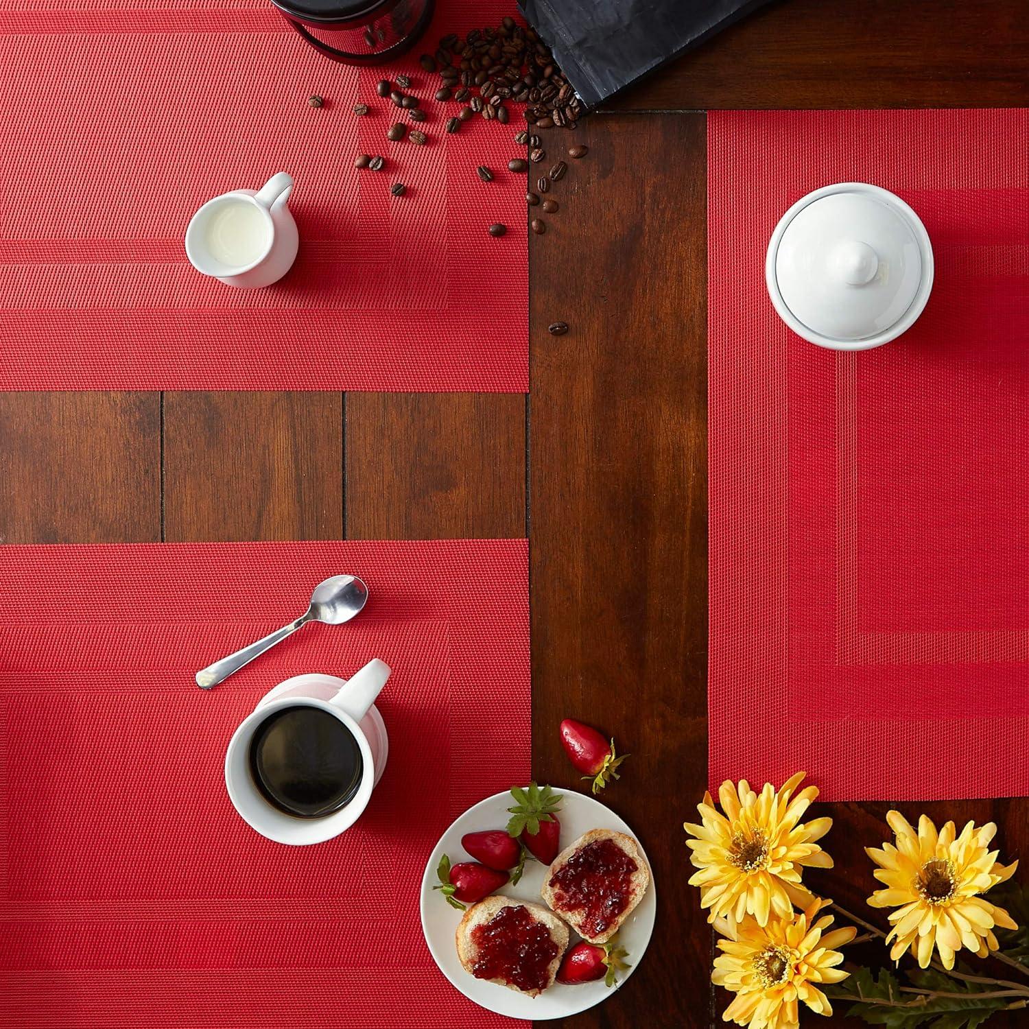 DII Natural Pvc Doubleframe Placemat (Set of 6)-Color:Tango Red,Quantity:Set of 6