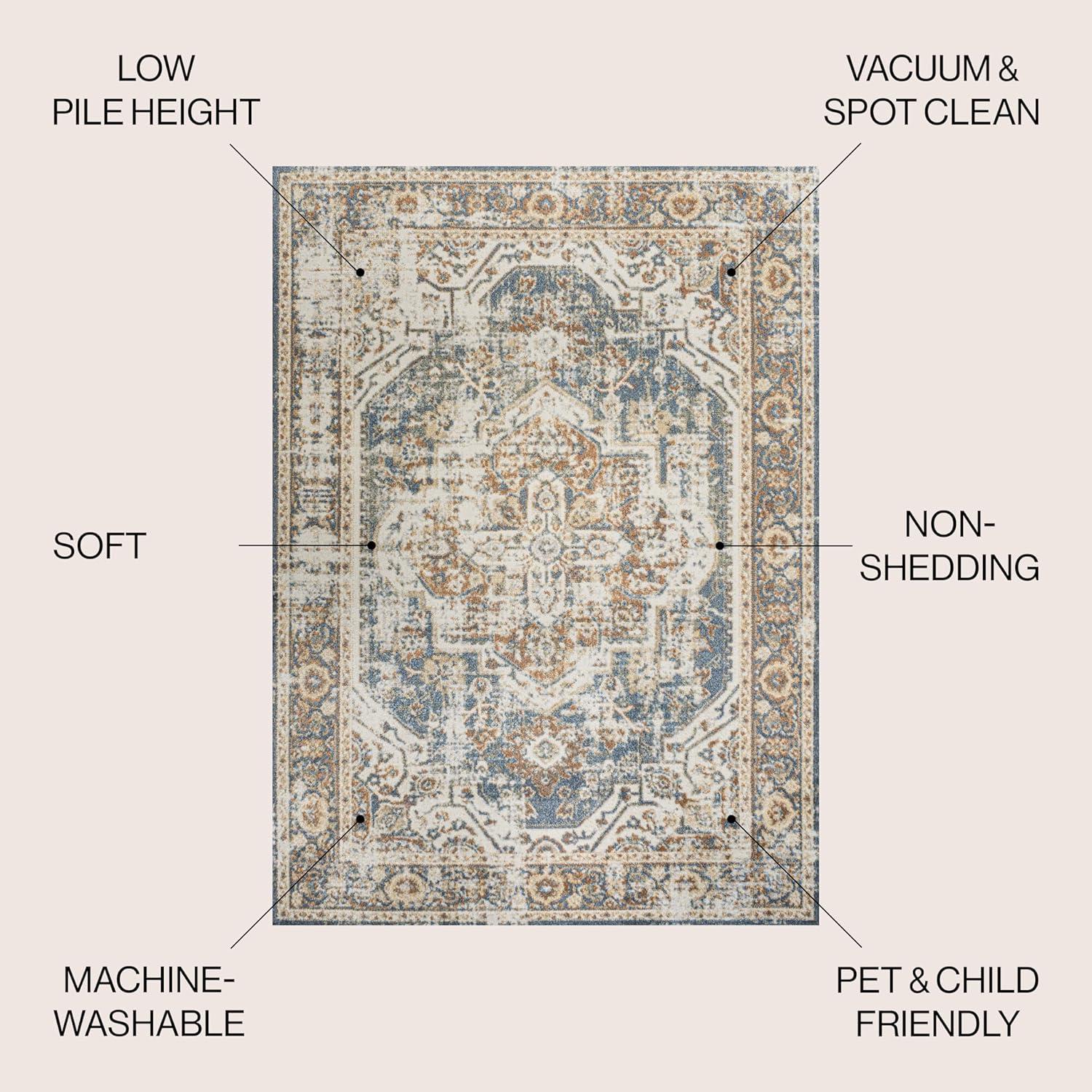 JONATHAN Y Keesha Bold Distressed Medallion Low-Pile Machine-Washable Blue/Cream 5 ft. x 8 ft. Area Rug