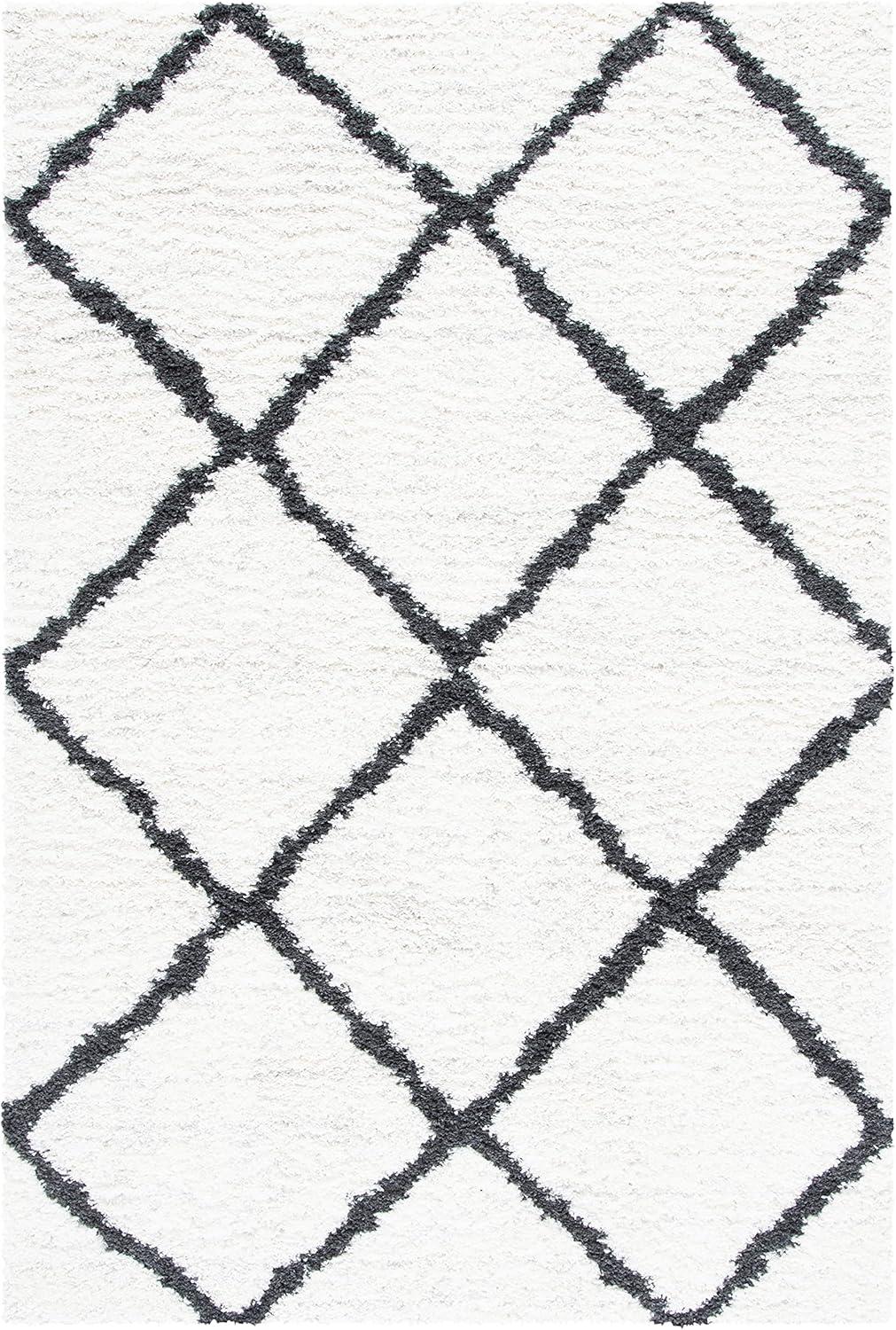 Luxurious Black Trellis Shag Rug with Non-Slip, Easy Care Synthetic Fibers