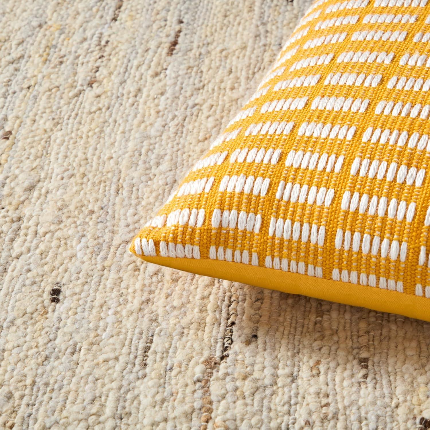 Yellow and Ivory 20" Square Recycled Material Outdoor Pillow