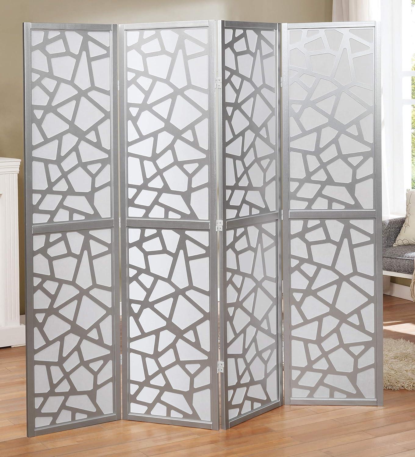 Silver 4-Panel Contemporary Folding Room Divider