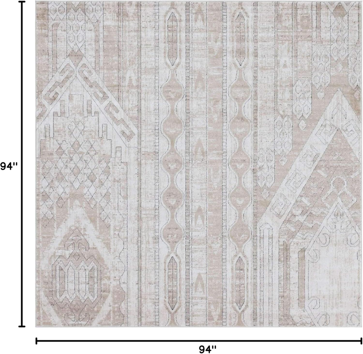 Unique Loom Portland Collection Southwestern Inspired Striped Tone-on-Tone Area Rug (8' 0 x 8' 0 Square, Tan/ Ivory)