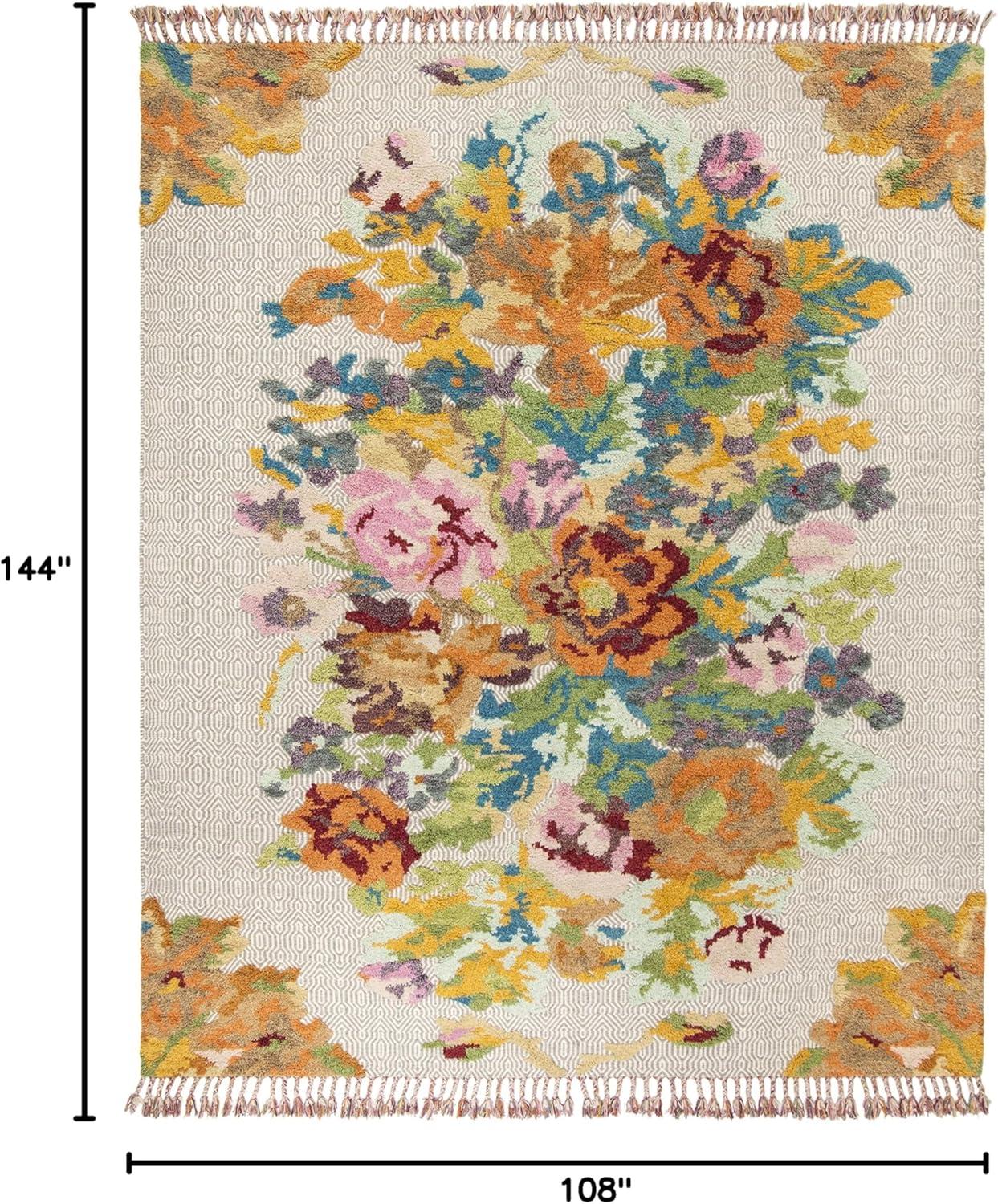SAFAVIEH Kenya Cybill Floral Braided Fringe Area Rug, Orange/Light Grey, 9' x 12'