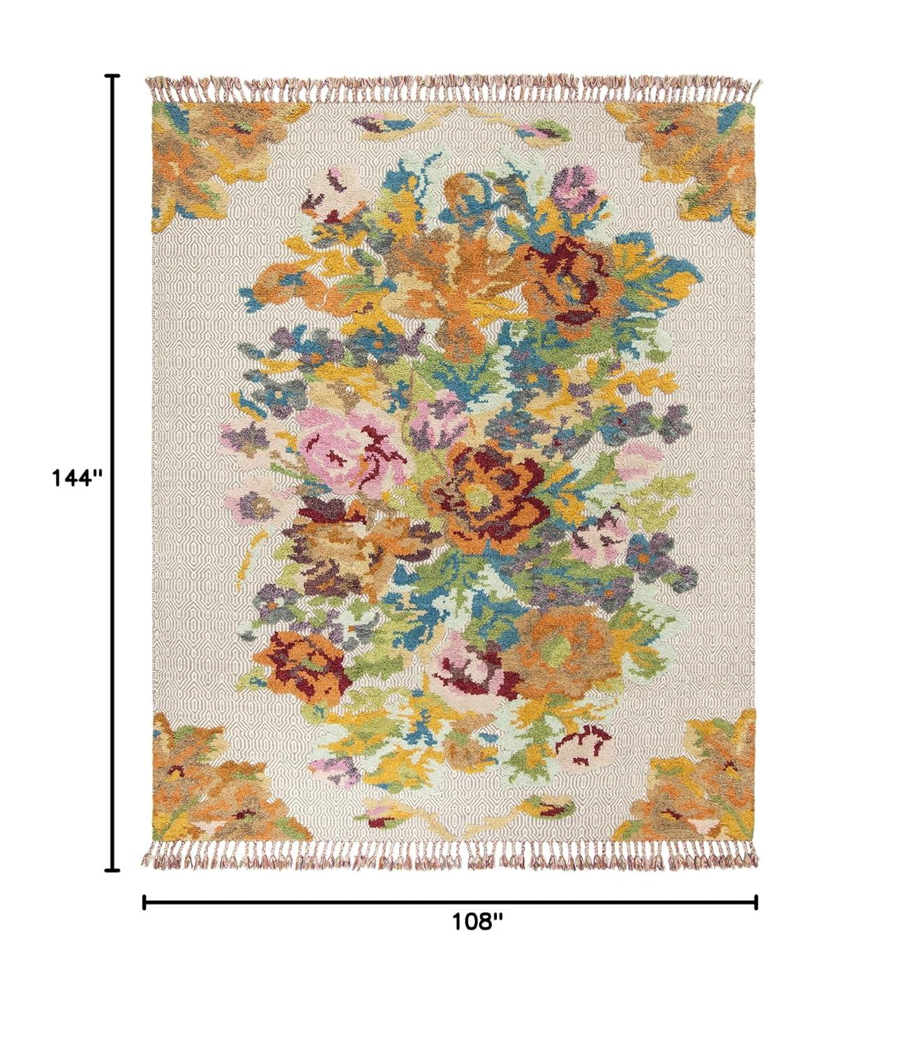SAFAVIEH Kenya Cybill Floral Braided Fringe Area Rug, Orange/Light Grey, 9' x 12'