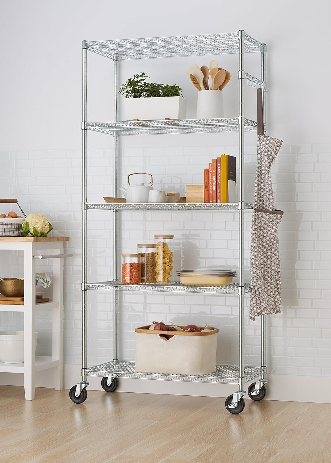 36" W x 18" D x 72" H 5 Tier Wire Shelving with Sidebar and Wheels