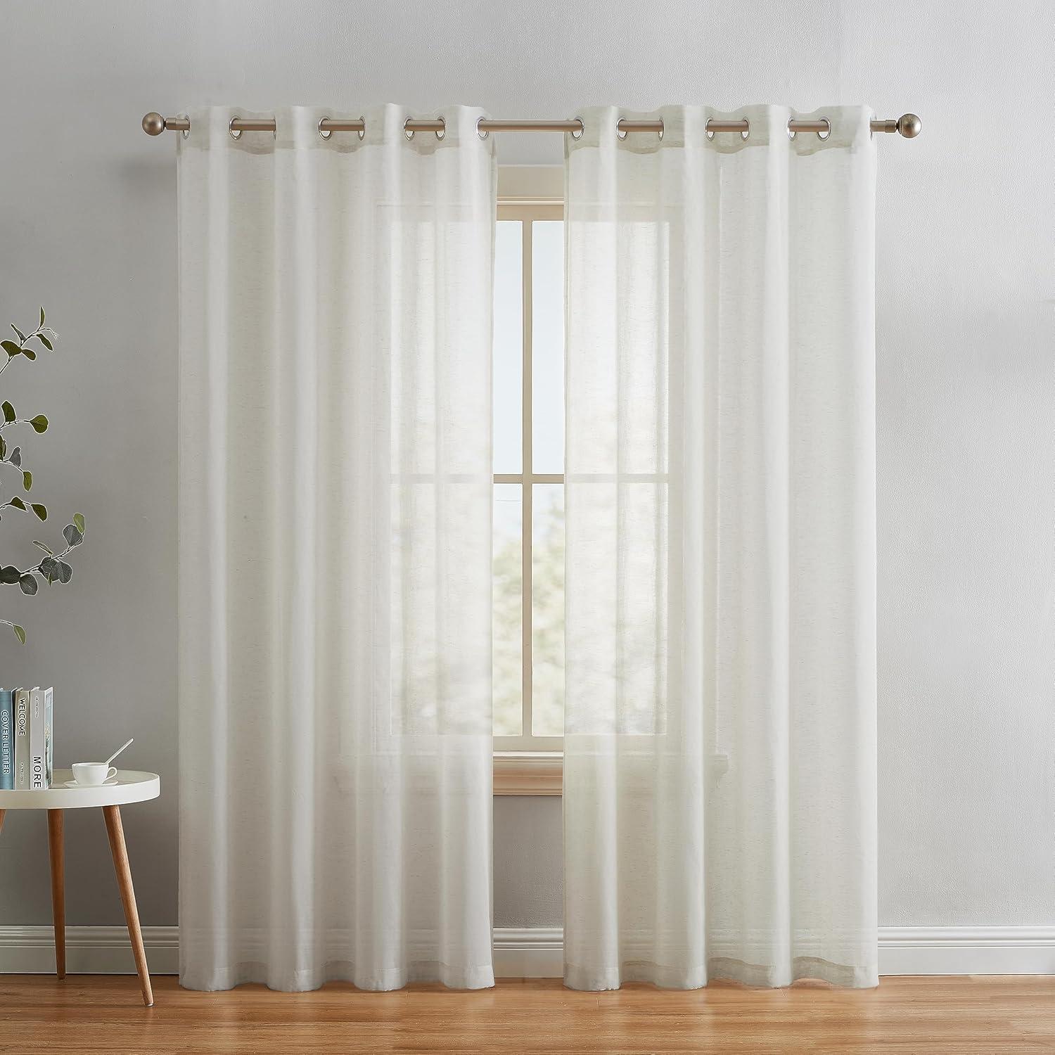 THD Natalie Faux Linen Semi Sheer Privacy Sun Light Filtering Grommet Window Panels, Pair