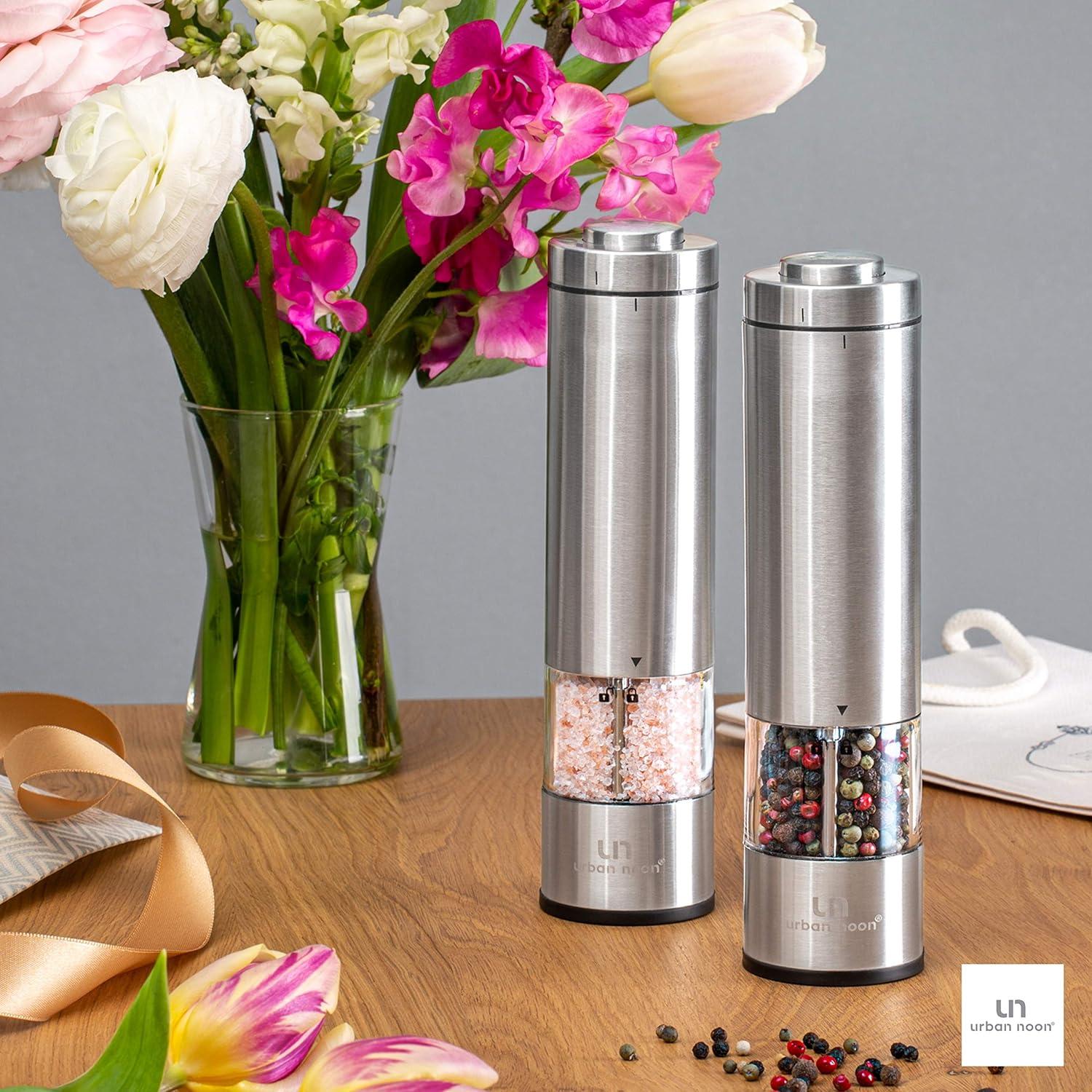 Stainless Steel Electric Salt and Pepper Grinder Set with LED Light