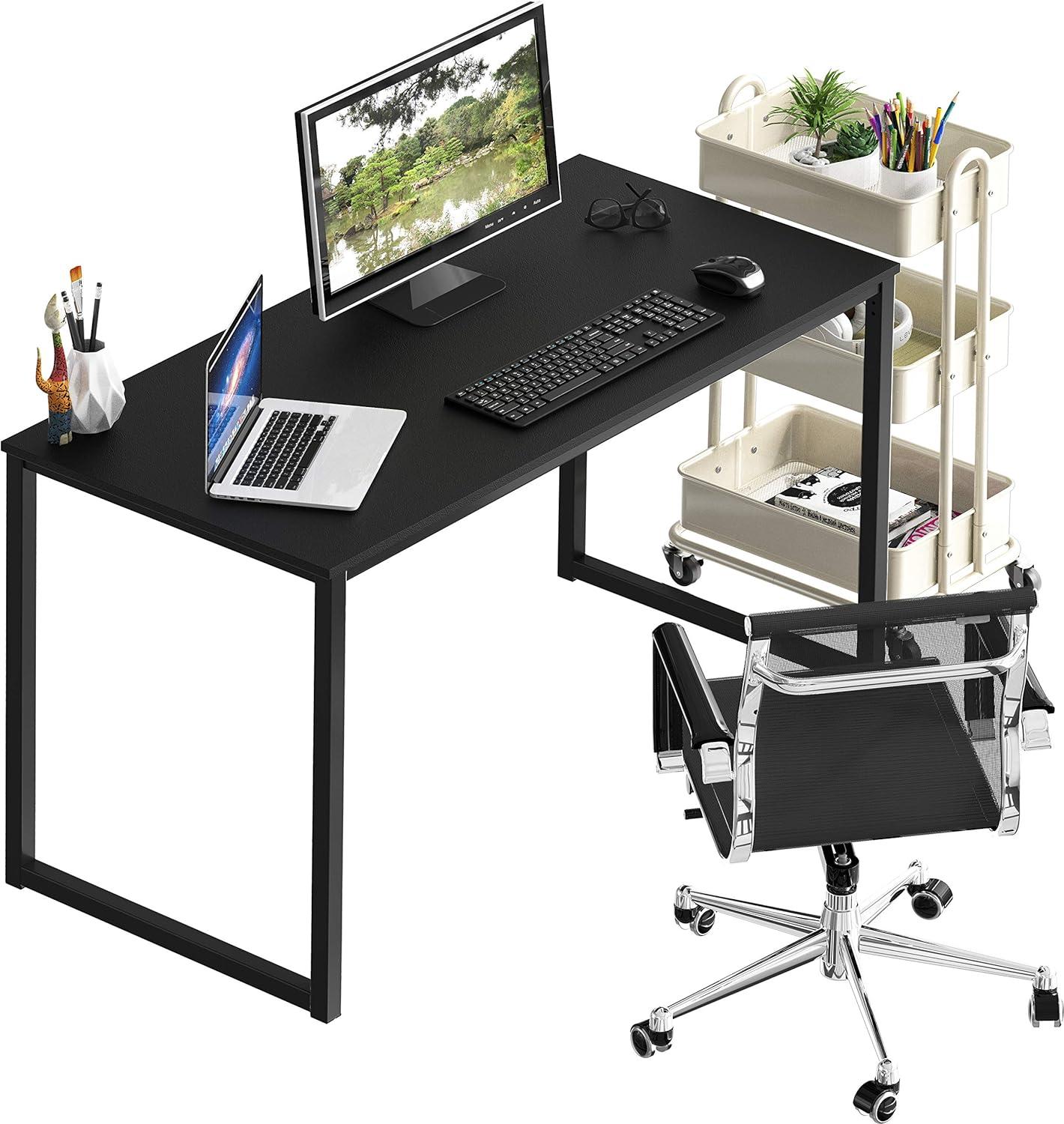 Black Wood Composite Rectangular Computer Desk with Drawer