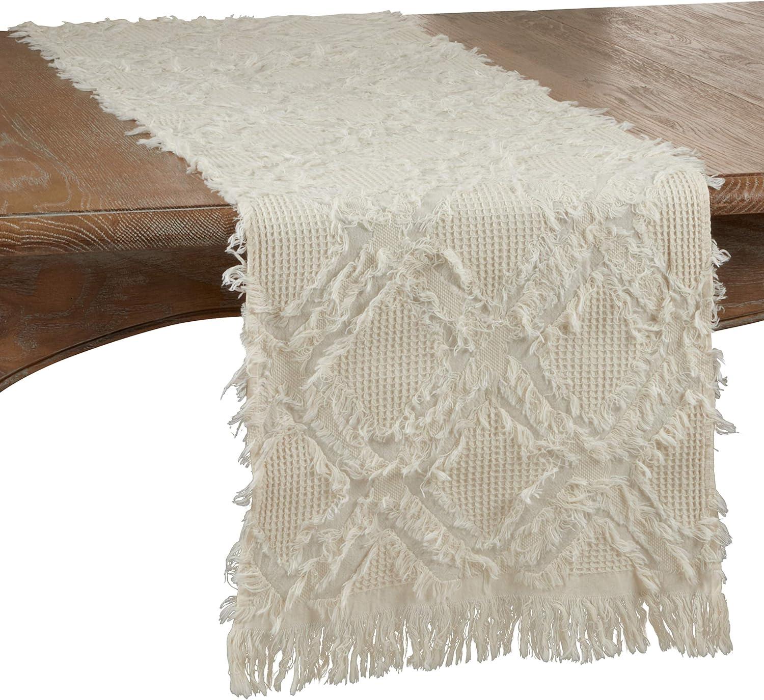 Saro Lifestyle Fringe Design Waffle Weave Table Runner