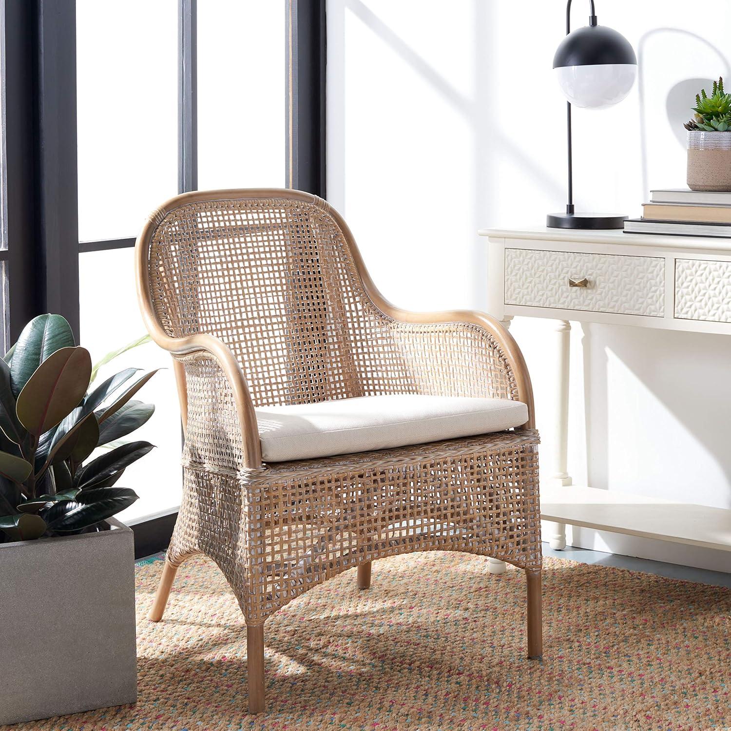 Charlie Rattan Accent Chair W/ Cushion - ACH6514 - White/Honey Brown Wash - Safavieh