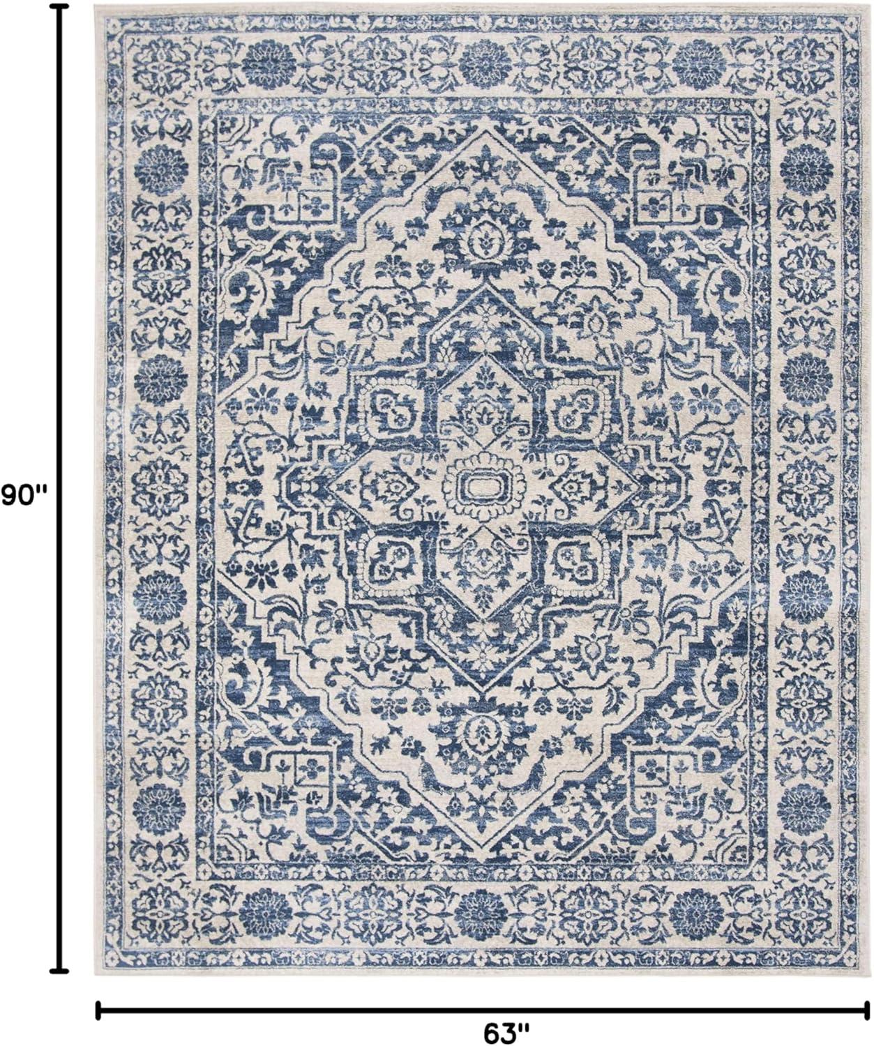 SAFAVIEH Brentwood Jaymz Floral Bordered Area Rug, 5'3" x 7'6", Navy/Light Grey