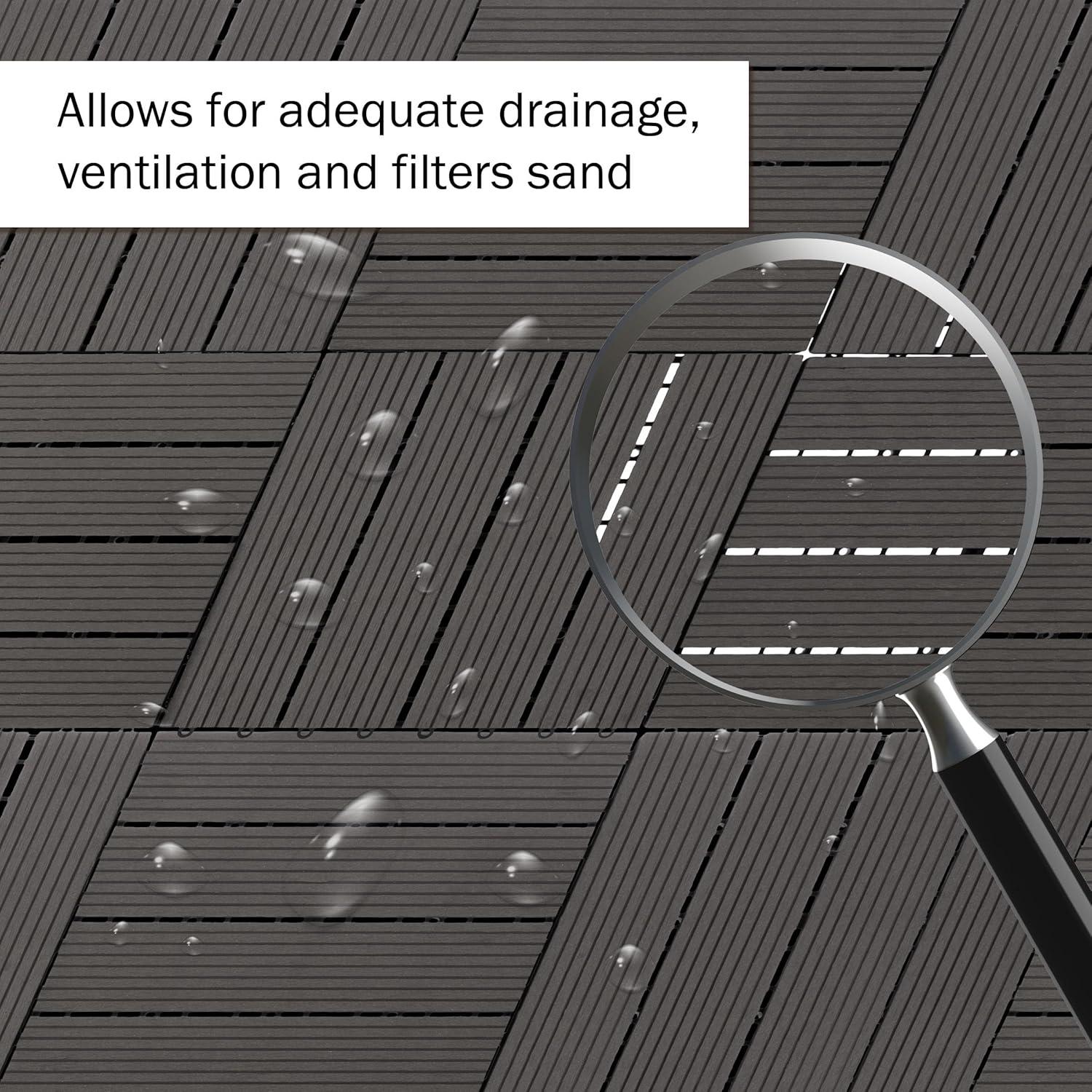 Deck Tiles - 6-Pack Wood Plastic Composite Interlocking Patio Tiles - 5.8SQFT Outdoor Flooring for Balcony, Porch, and Garage by Pure Garden
