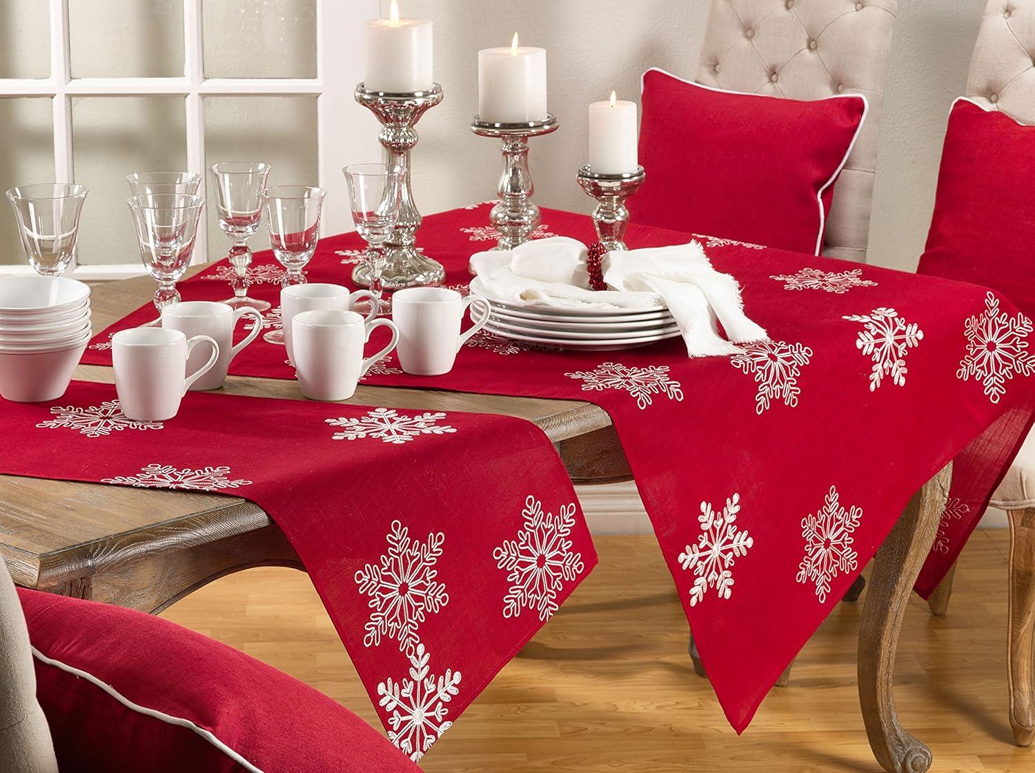 16"x54"  Snowflake Design Runner Red - Saro Lifestyle