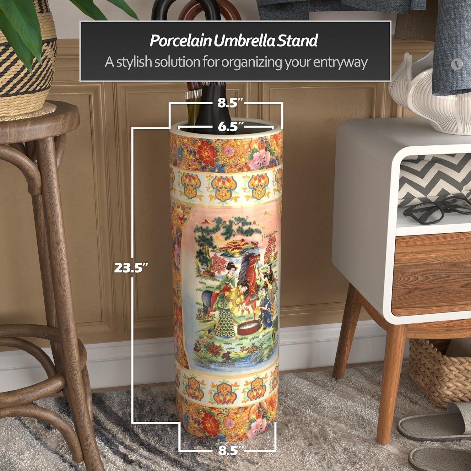 24" Horse in Meadow Porcelain Umbrella Stand