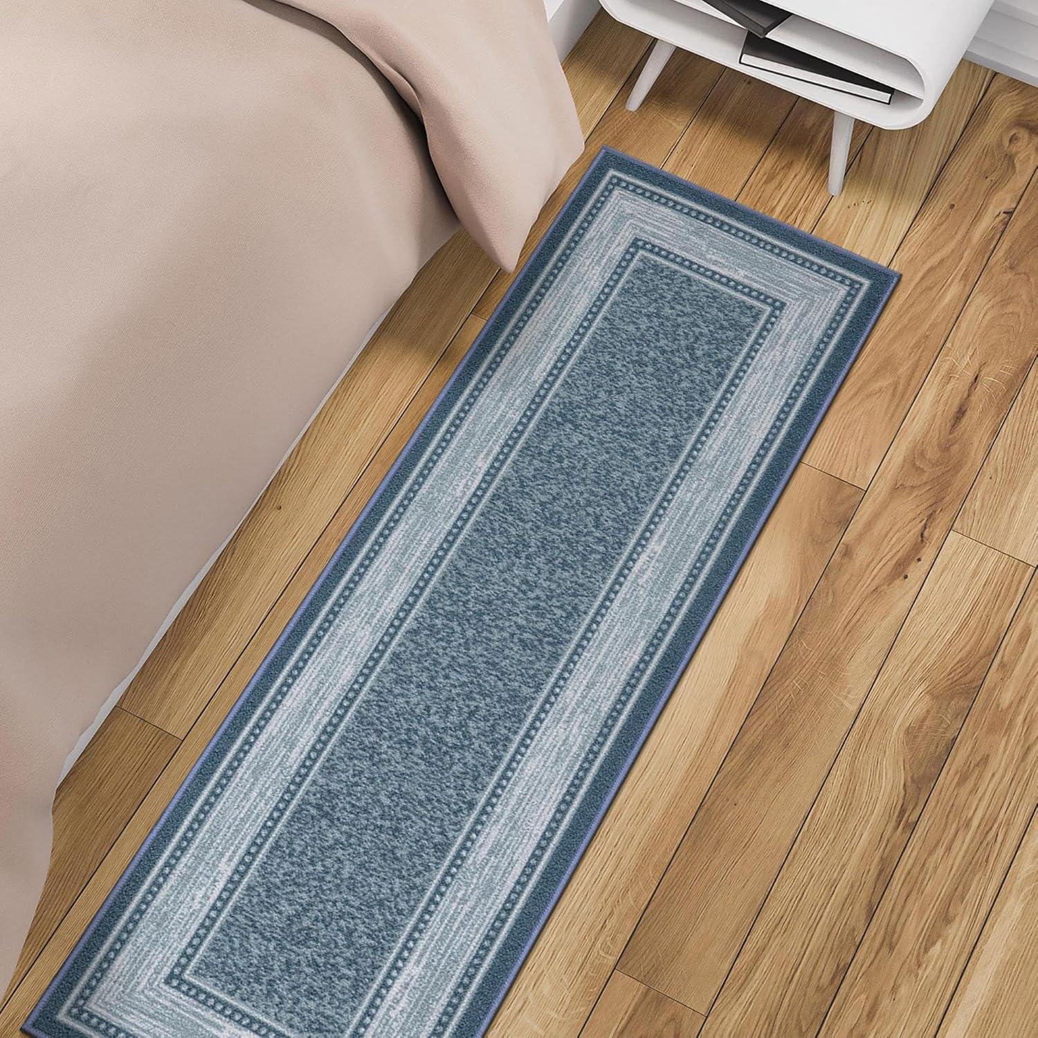 Ottomanson Machine Washable Non-Slip Rubberback Bordered 3x10 Indoor Runner Rug, 2'7" x 9'10", Blue