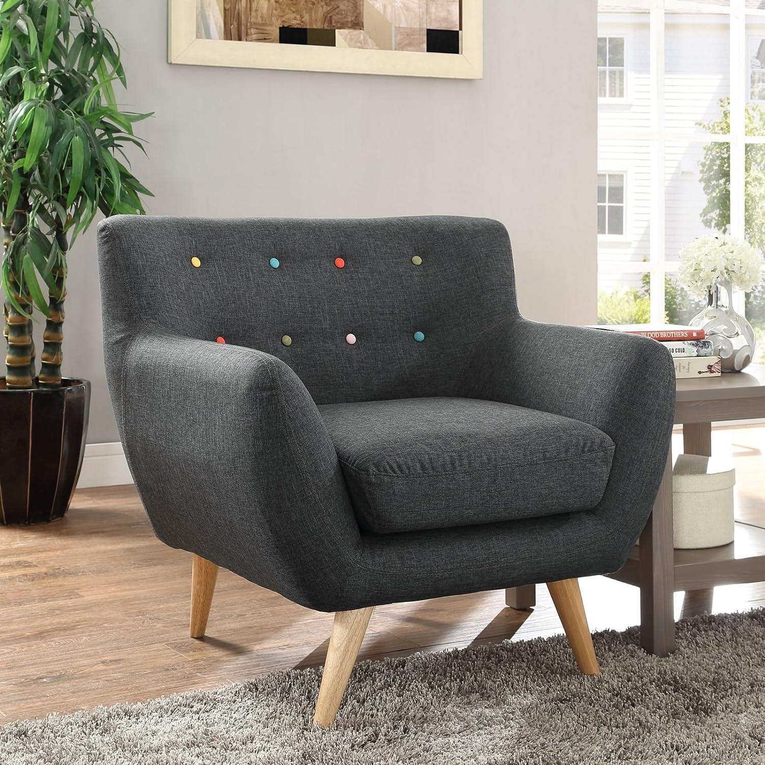 Gray Mid-Century Modern Upholstered Accent Chair with Wood Legs