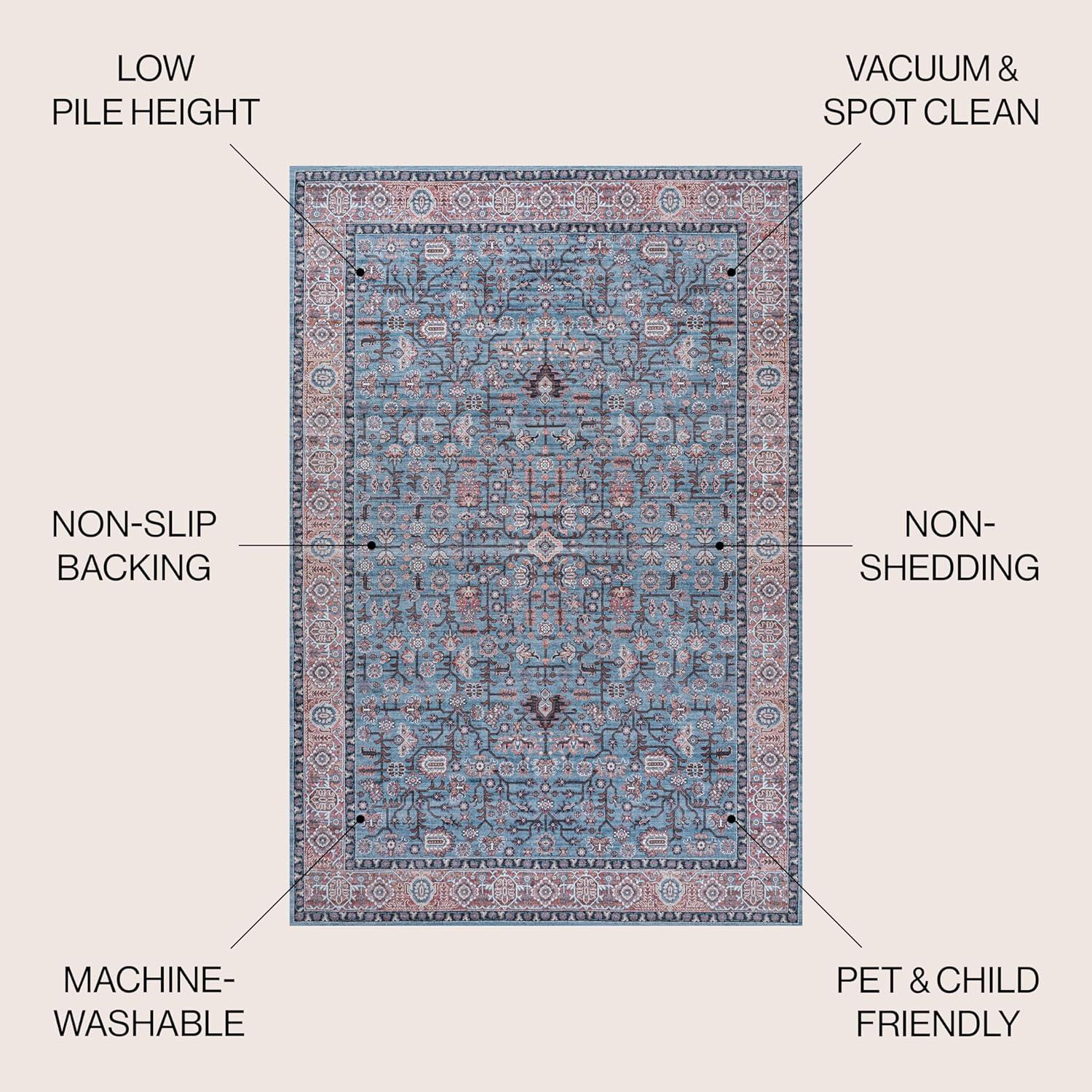 Kemer All-Over Persian Machine-Washable Blue/Red/Brown 3 ft. x 5 ft. Area Rug - JONATHAN Y