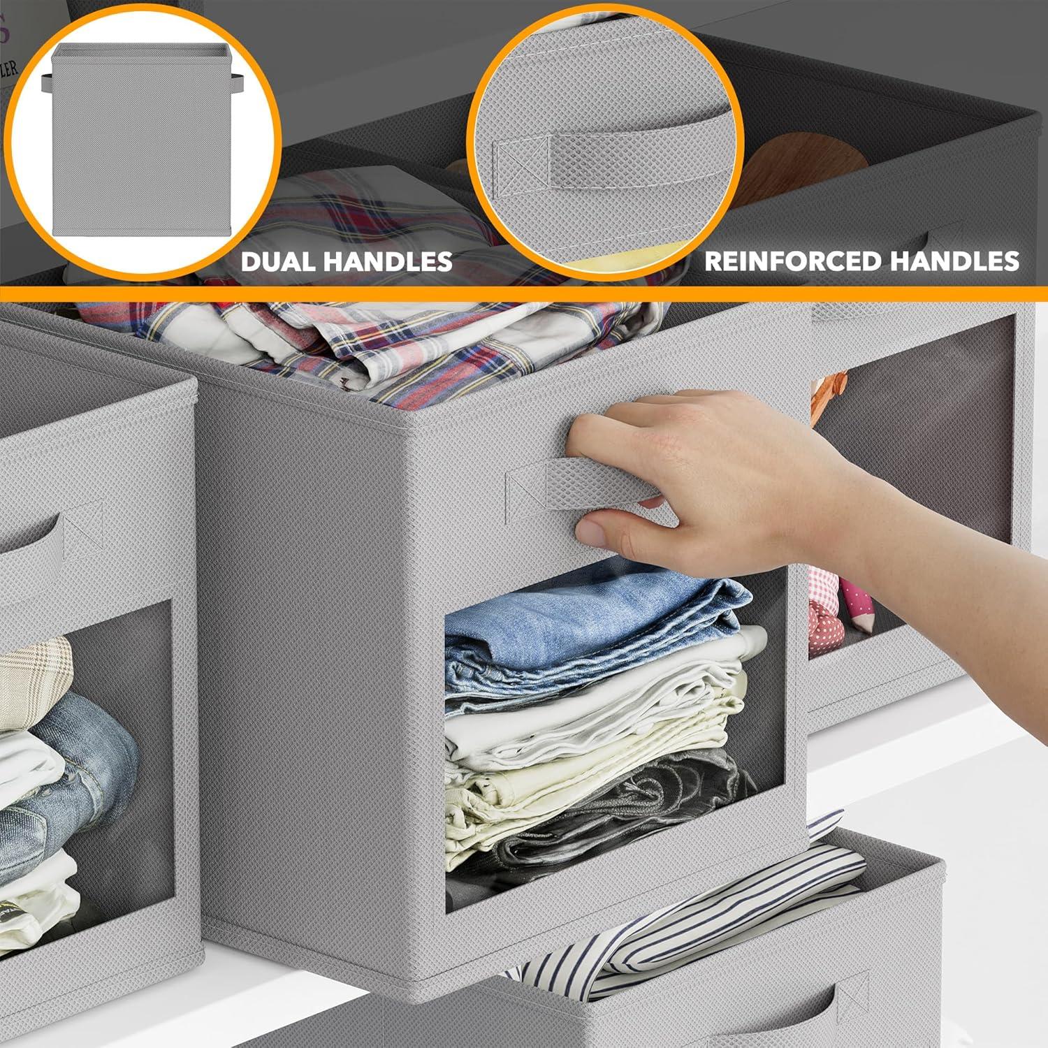 SpaceAid 6 Foldable Storage Cubes with Clear Windows, 11-Inch Fabric Bins for Closet, Cubby Shelf, or Cube Storage Organizer