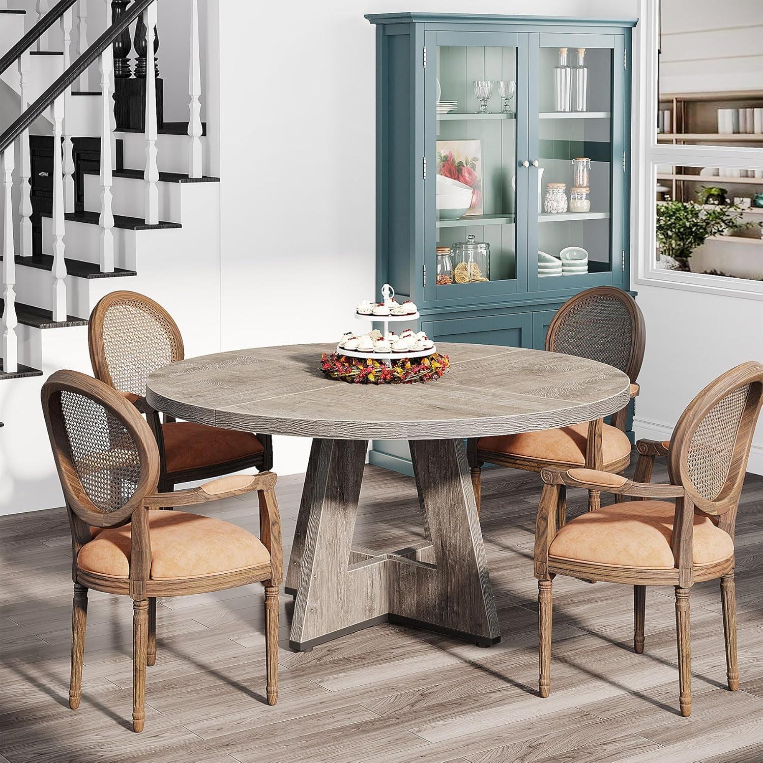 47-inch Round Dining Table Wood Dinner Table for 4-6 People Grey