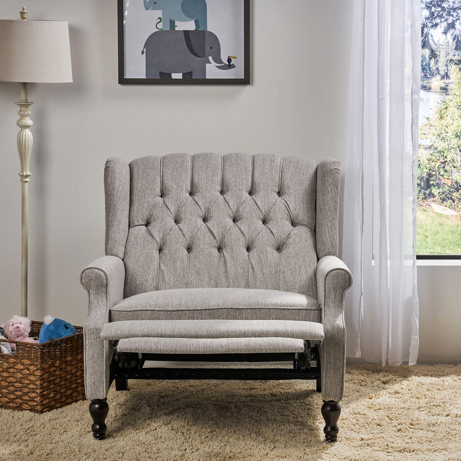 Apaloosa Oversized Wingback Press-Back Recliner Light Gray - Christopher Knight Home: Tufted, Nailhead Trim, Wood Legs