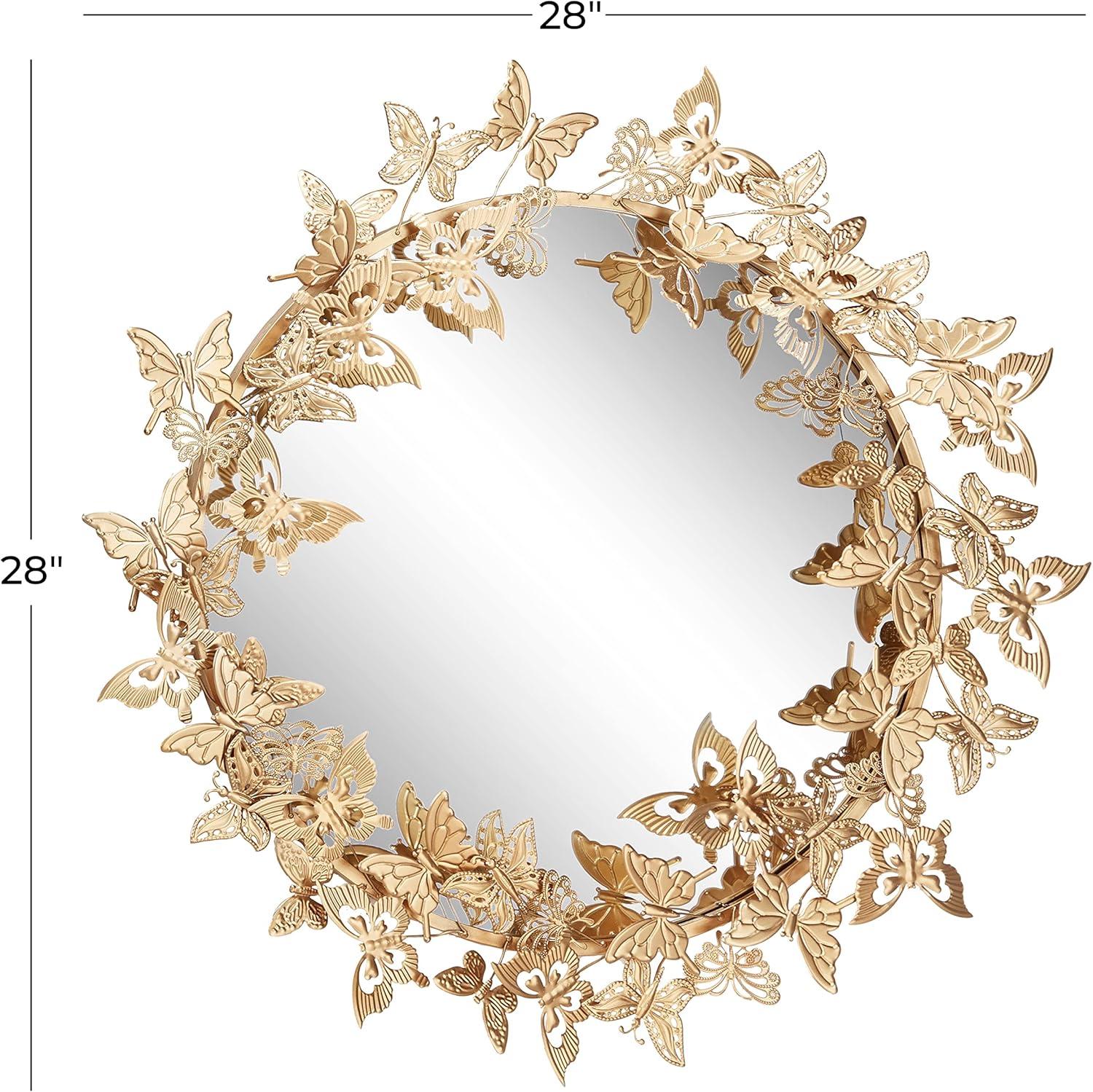 DecMode 28" x 28" Gold 3D Butterfly Wall Mirror